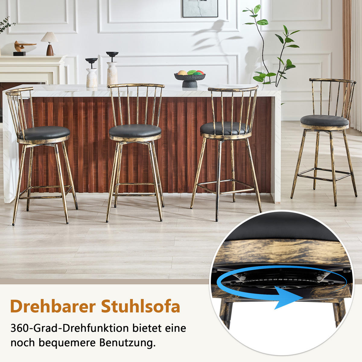 BARHOCKER DE-36670 2er Set mit PU-Bezug und Metallgestell Schwarz - Schwarz, Metall (39/96/39cm) - ComfortXL