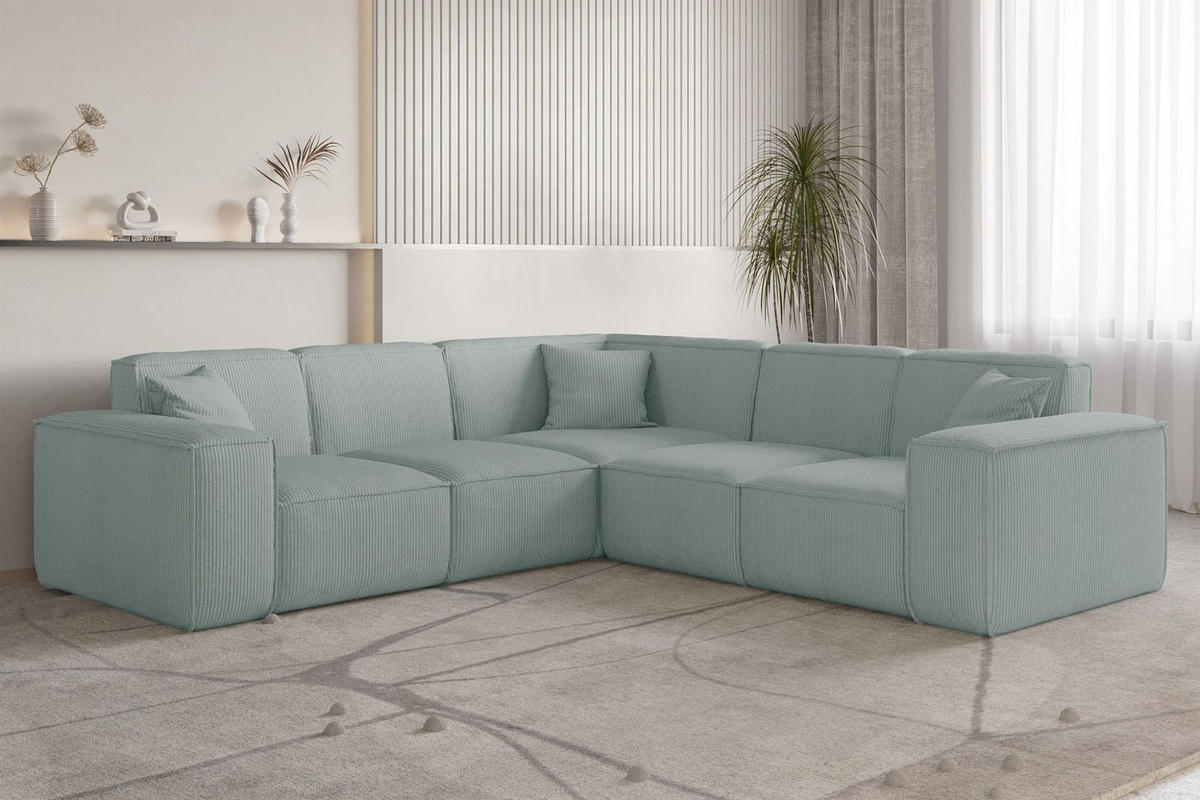 SOFA Celes Premium Stoff Scala - Pastellblau, Holzwerkstoff/Textil (246/246cm) - Fun Möbel