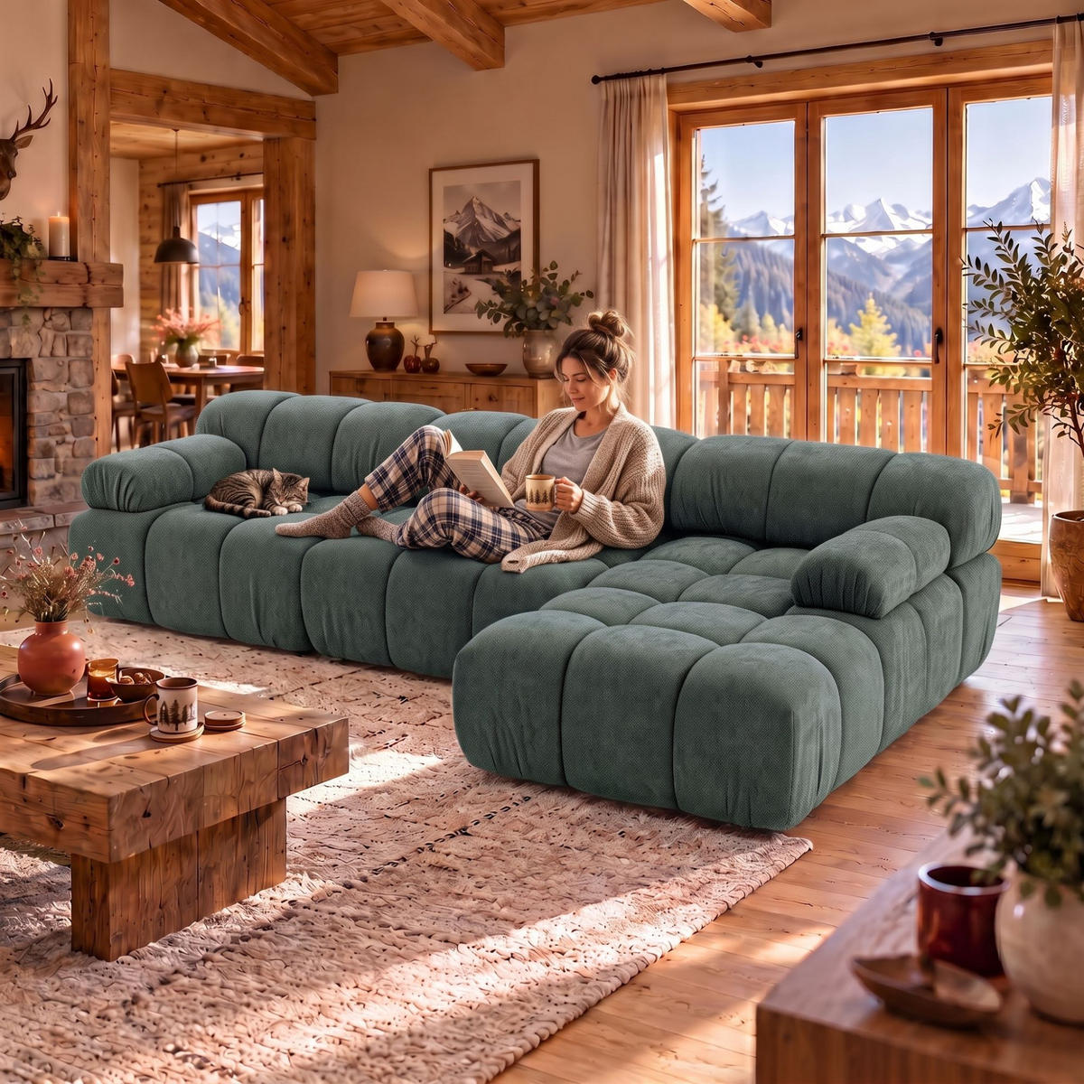 MODULARES Ecksofa MOMENTUM L, Rechts, Breite 282 cm, strukturierter Stoff, Blaugrau - Chromfarben/Blaugrau, Holz/Textil (155/282cm) - Muffo