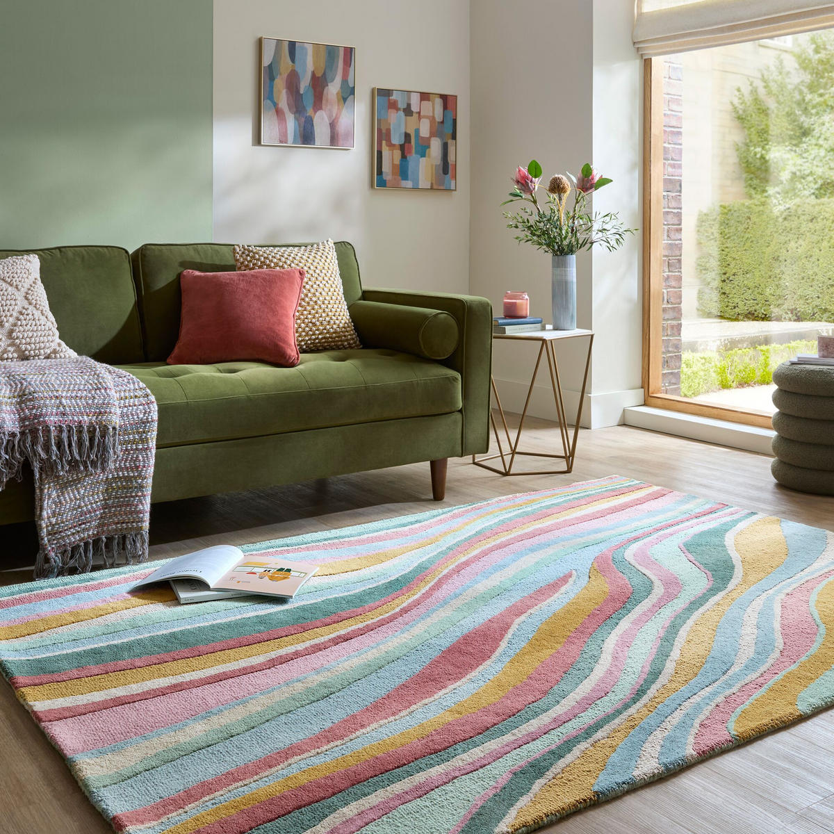 WOLLTEPPICH Wellen Muster, Abstrakt, Wohnzimmer Multicolor-Grün Rechteckig 160x230 - Multicolor, Textil (160/230cm) - KADIMA DESIGN