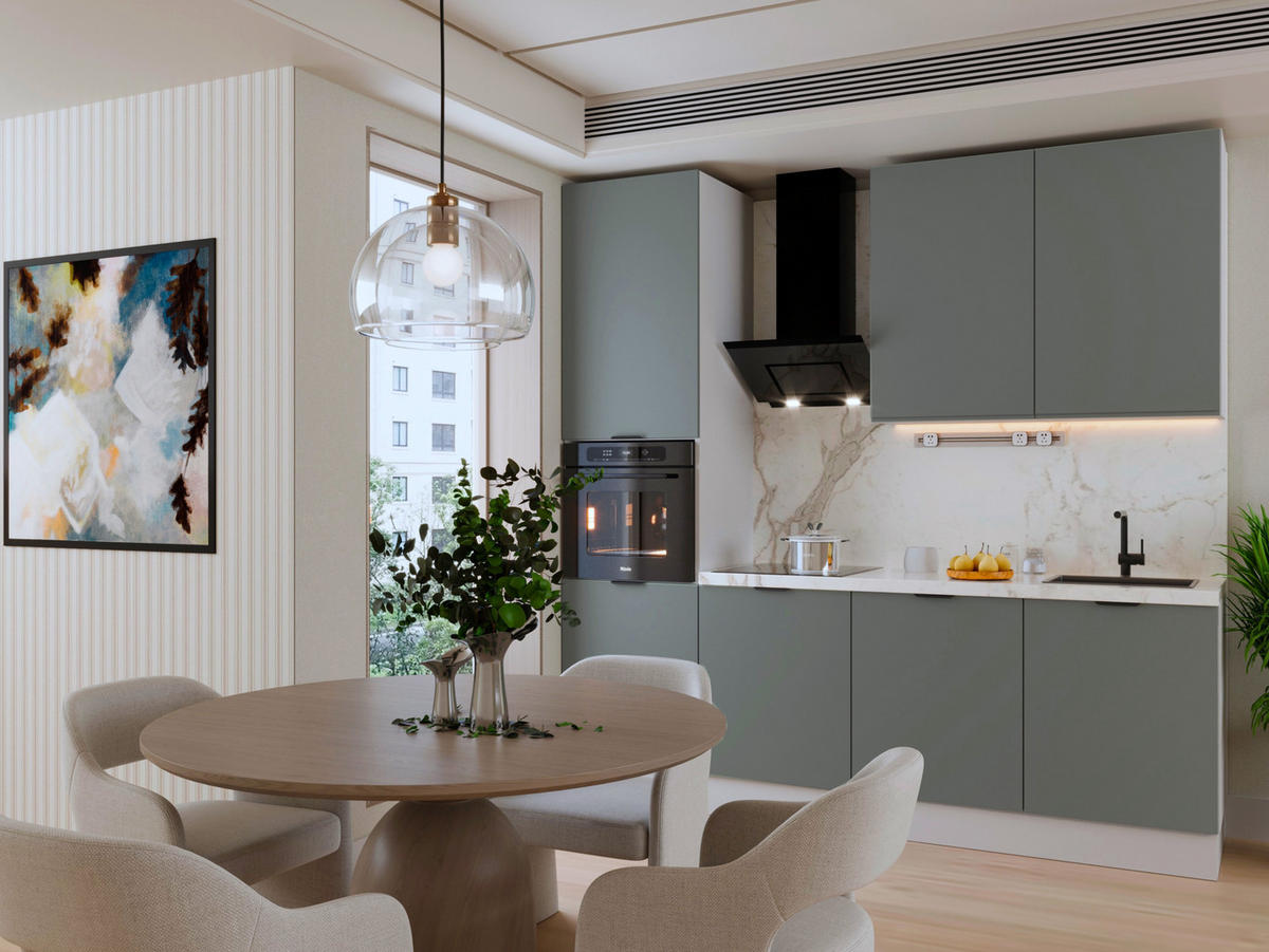 KÜCHENZEILE 240 cm Livaro – KU-S21 – Grün Matt / Weiß - Weiß/Grün, Holzwerkstoff (240/247/60cm) - hi-markt