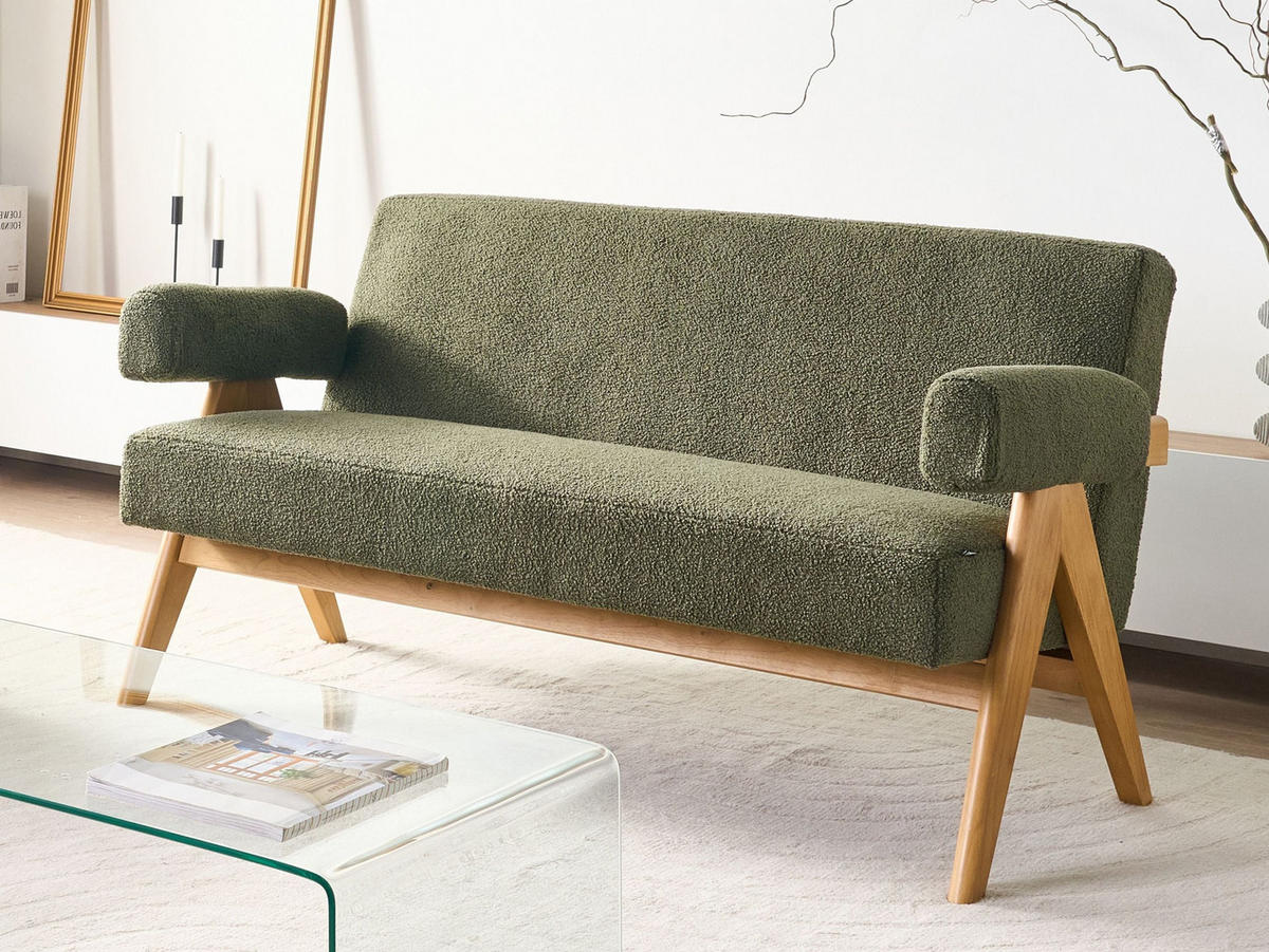 2-SITZER-SOFA Bouclé Grün/Hellbraun Tamre - Braun/Grün, Textil (148/79/78cm) - Beliani