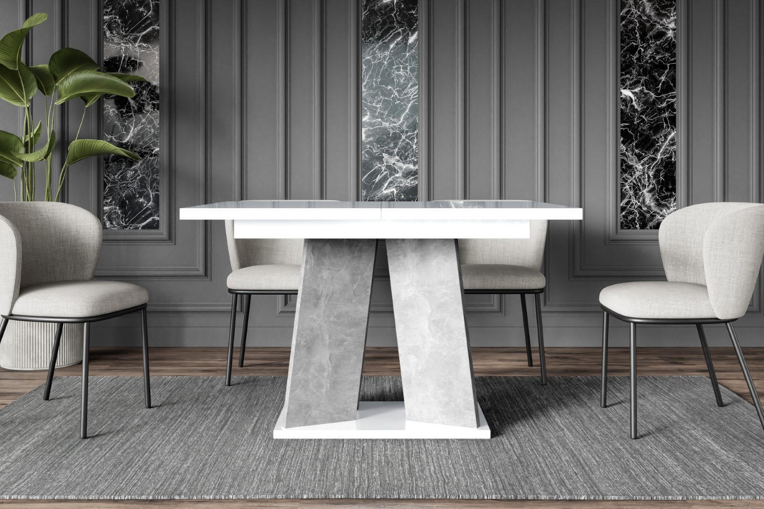 ESSTISCH ausziehbar 120 -160x90x75 cm - Hochglanz Weiß/Betonoptik - UFOM - Weiß Hochglanz, Holzwerkstoff (120/90/75cm) - ALTDECOR