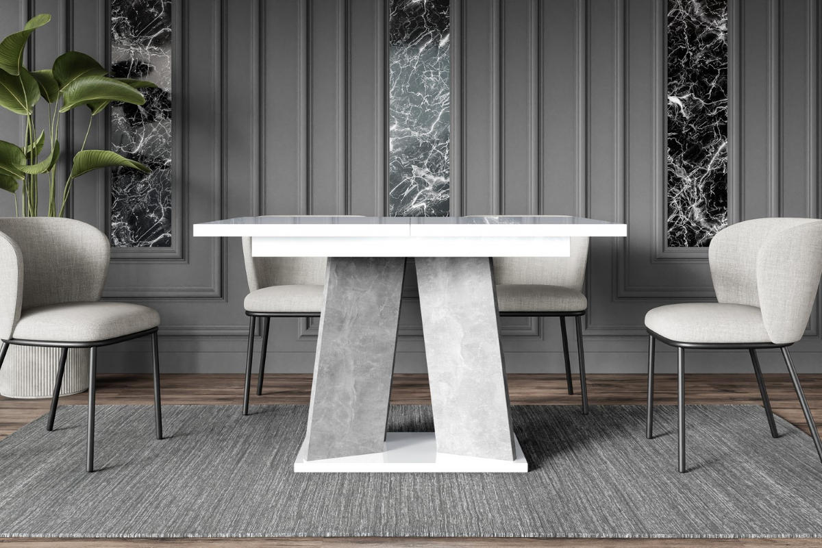 ESSTISCH ausziehbar 120 -160x90x75 cm - Hochglanz Weiß/Betonoptik - UFOM - Weiß Hochglanz, Holzwerkstoff (120/90/75cm) - ALTDECOR