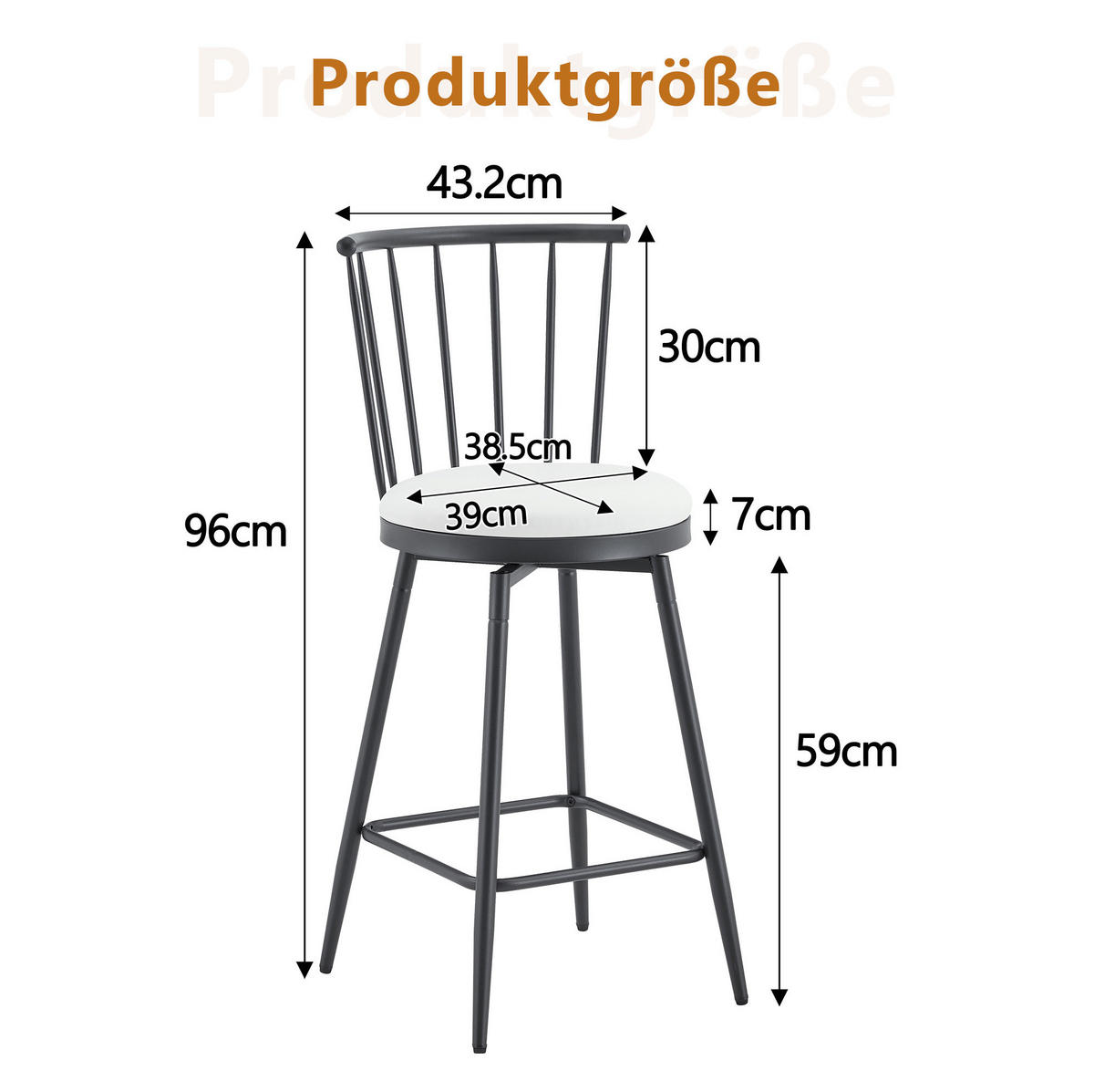 BARHOCKER Weiß mit gepolstertem Kunstledersitz und Fußstütze - Weiß, Metall (39/96/39cm) - MIVRAY