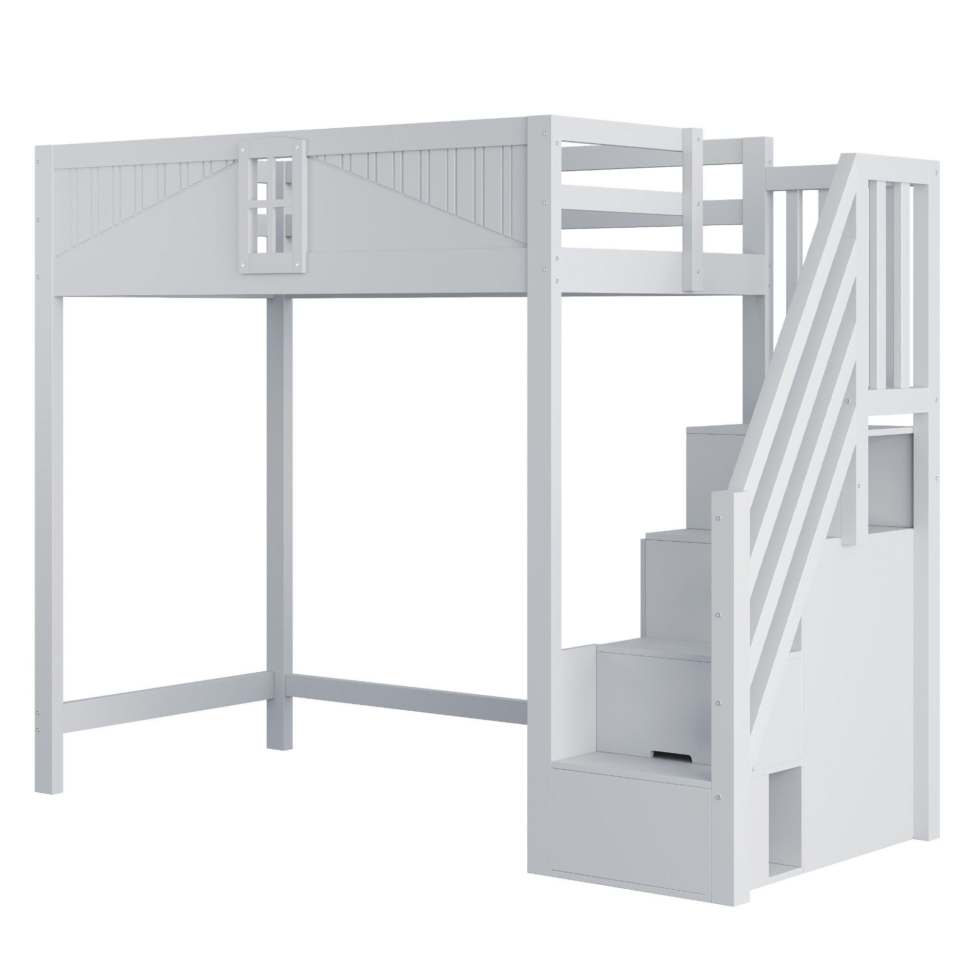 HOCHBETT 90/200 cm DE-01444, in Grau, mit Sicherheitstür und Stauraumleiter - Grau, Holz (90/200cm) - ComfortXL