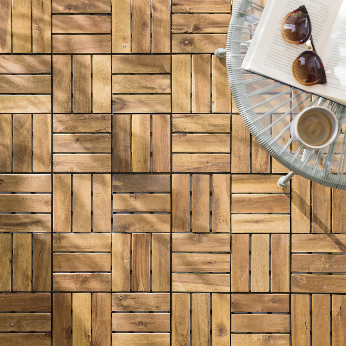 TERRASSENFLIESE - Akazie massiv - 10er-Set - Akaziefarben, Holz/Kunststoff (30/30/2.4cm) - home24