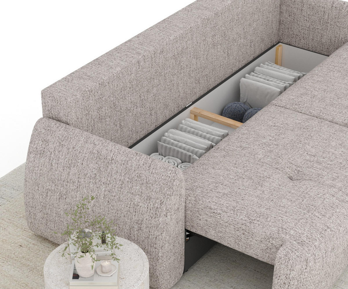 SCHLAFSOFA Loca Hellbraun Webstoff - Hellbraun/Schwarz, Holz/Holzwerkstoff (248/92/103cm) - Maison de Reve