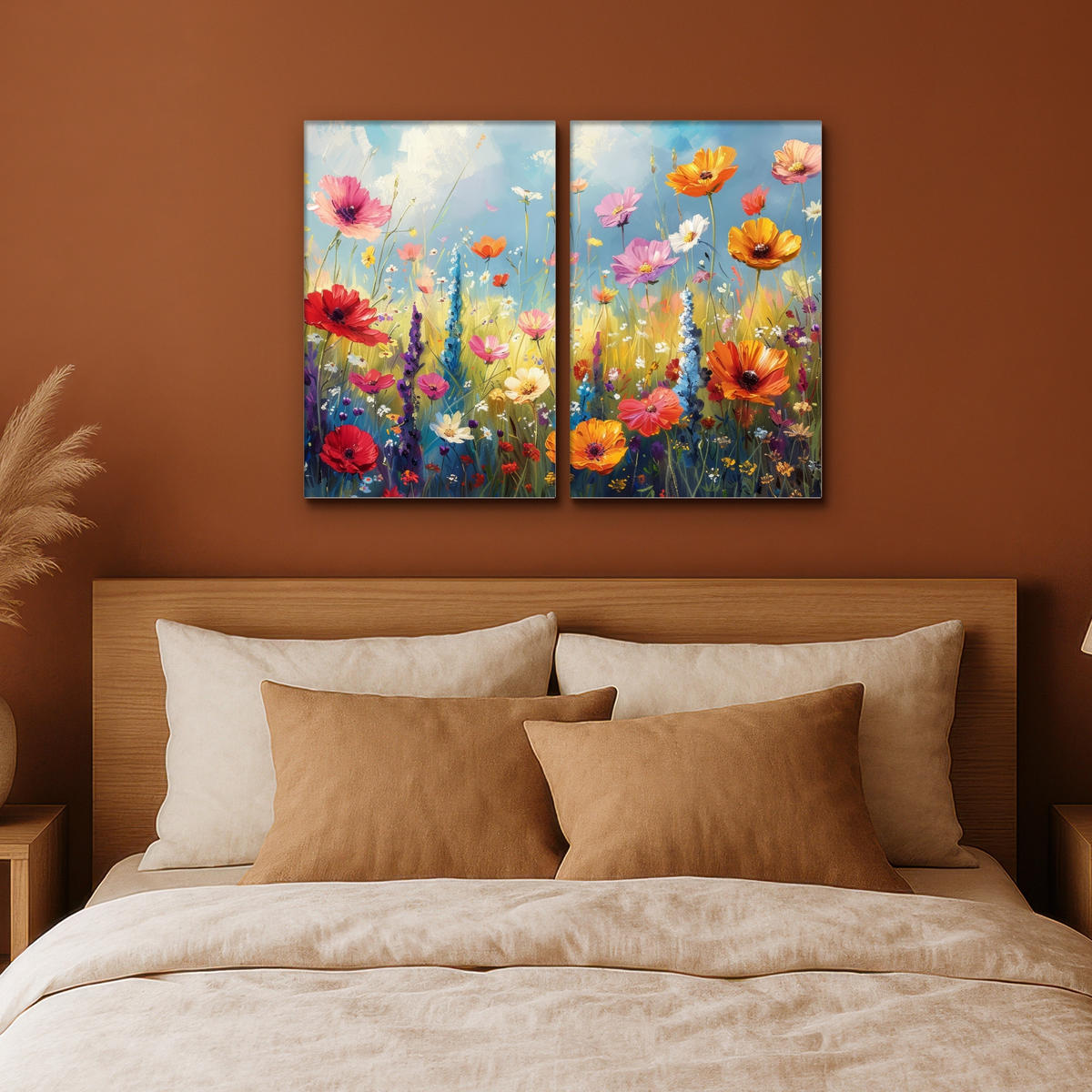 LEINWANDBILD 2er Set Blumen - Frühling - Farbenfroh - Sommerlich 80x60 cm - Orange, Textil (80/60cm) - MuchoWow