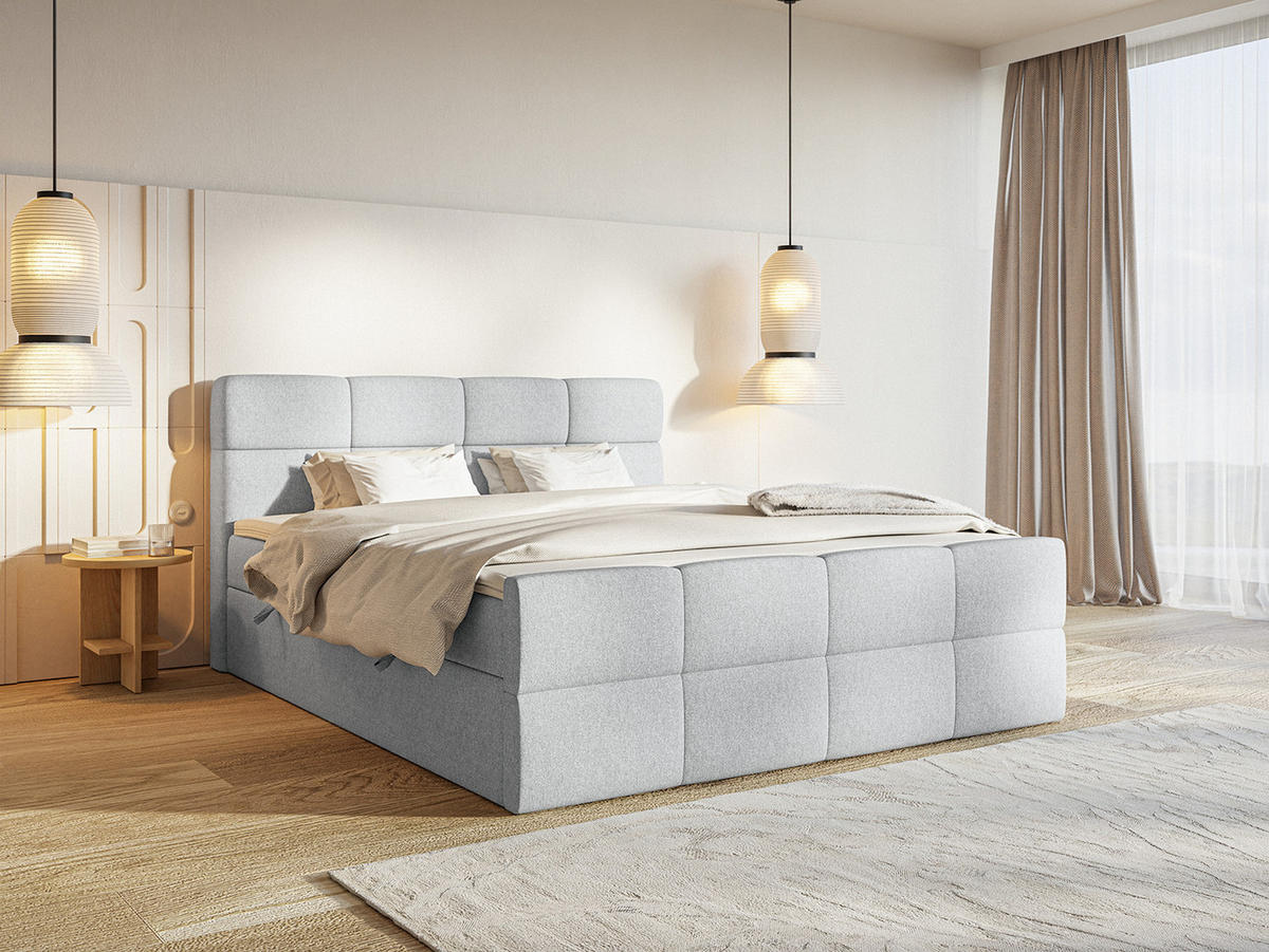 BOXSPRINGBETT ALZEA 160x200 cm, Silber - Silberfarben, Textil (160/200cm) - Fedve