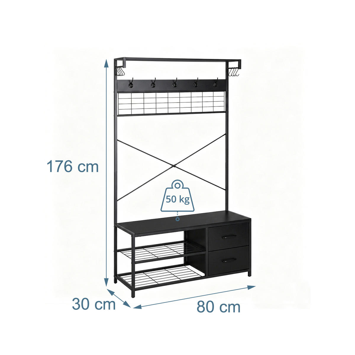 CUIER Negru aspect lemn cu raft pentru pantofi 176 cm - negru, compozit lemnos/material textil (80/176/30cm) - Relaxdays