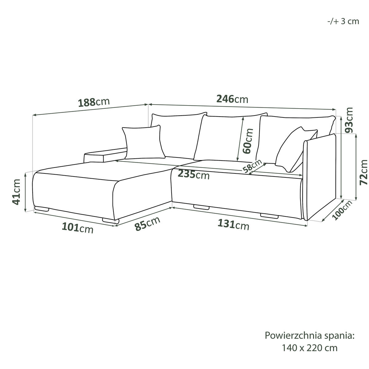 ECKSOFA Lauren L- Form 246 x 188 cm, 4 Sitzer, Bettzeugablage, Sofa, Eckcouch, Cord, linke Seite, grün - Grün, Kunststoff (188/246cm) - Margaret Hadas24