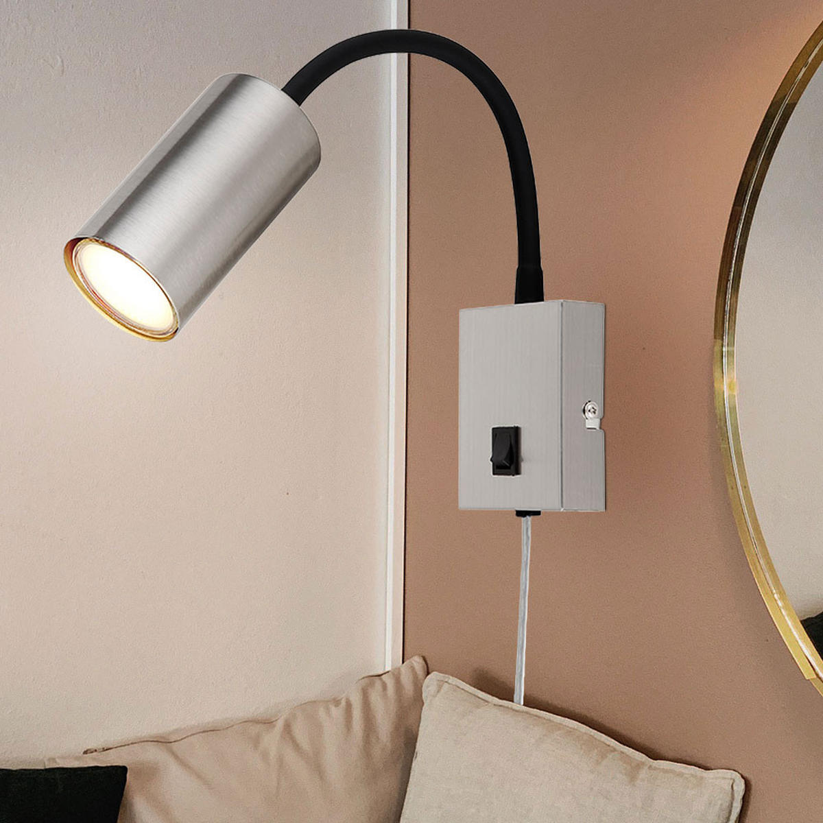 LED WANDLEUCHTE ROBBY Nickel matt Silber - Silberfarben, Metall (7/44/32cm)