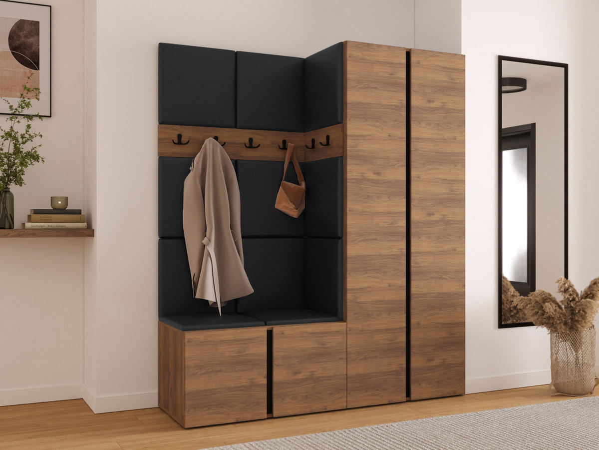 GARDEROBEN-SET Orion III - Nussbaumfarben/Schwarz, Holzwerkstoff/Kunststoff (158/186/46cm) - MIRJAN24