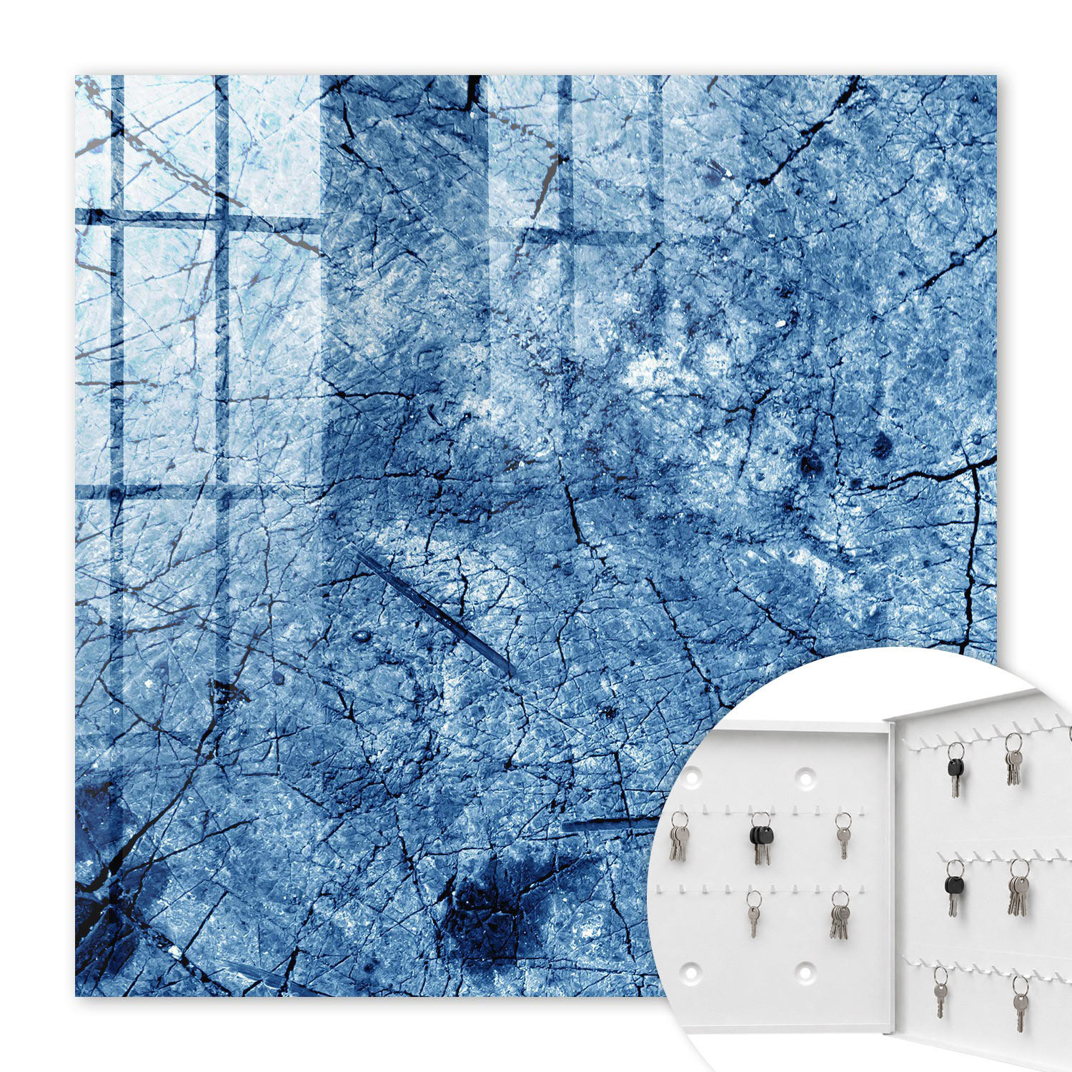SCHLÜSSELBOX Weiß 30x30 cm – Türöffnung nach rechts - Blaue Textur - Blau, Metall (30/30/5cm) - TULUP