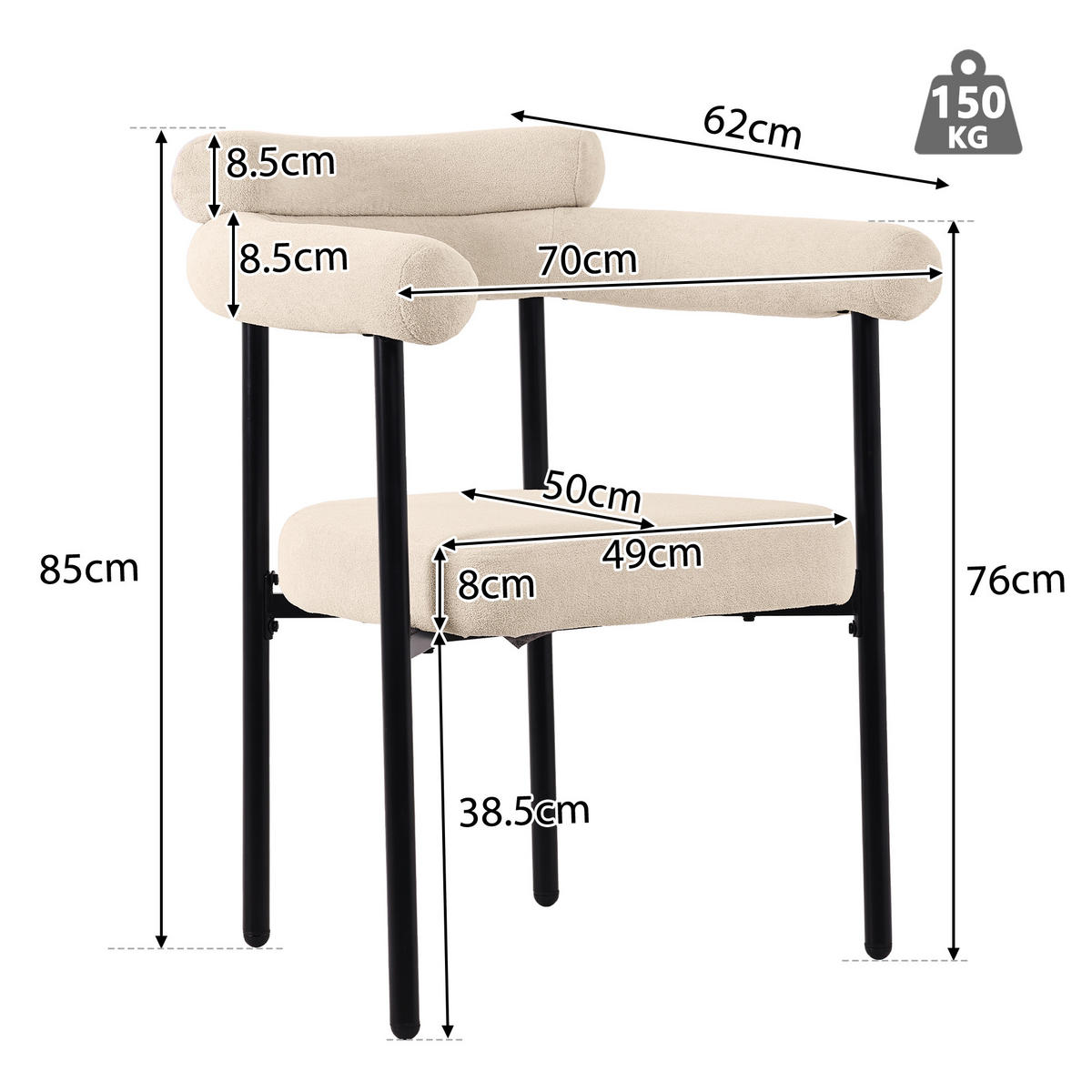 ESSTISCHSET 5-Teilig Mit 4 Hohlen Sesseln, Metallbeine, Cremefarben - Multicolor, Metall (140/75/80cm) - FLIEKS
