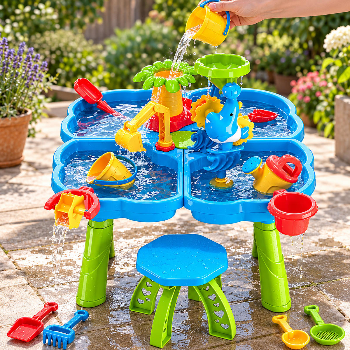 STŮL Vícebarevný dětský vodní s taburetem - různobarevná, plast (58/58cm) - Relaxdays