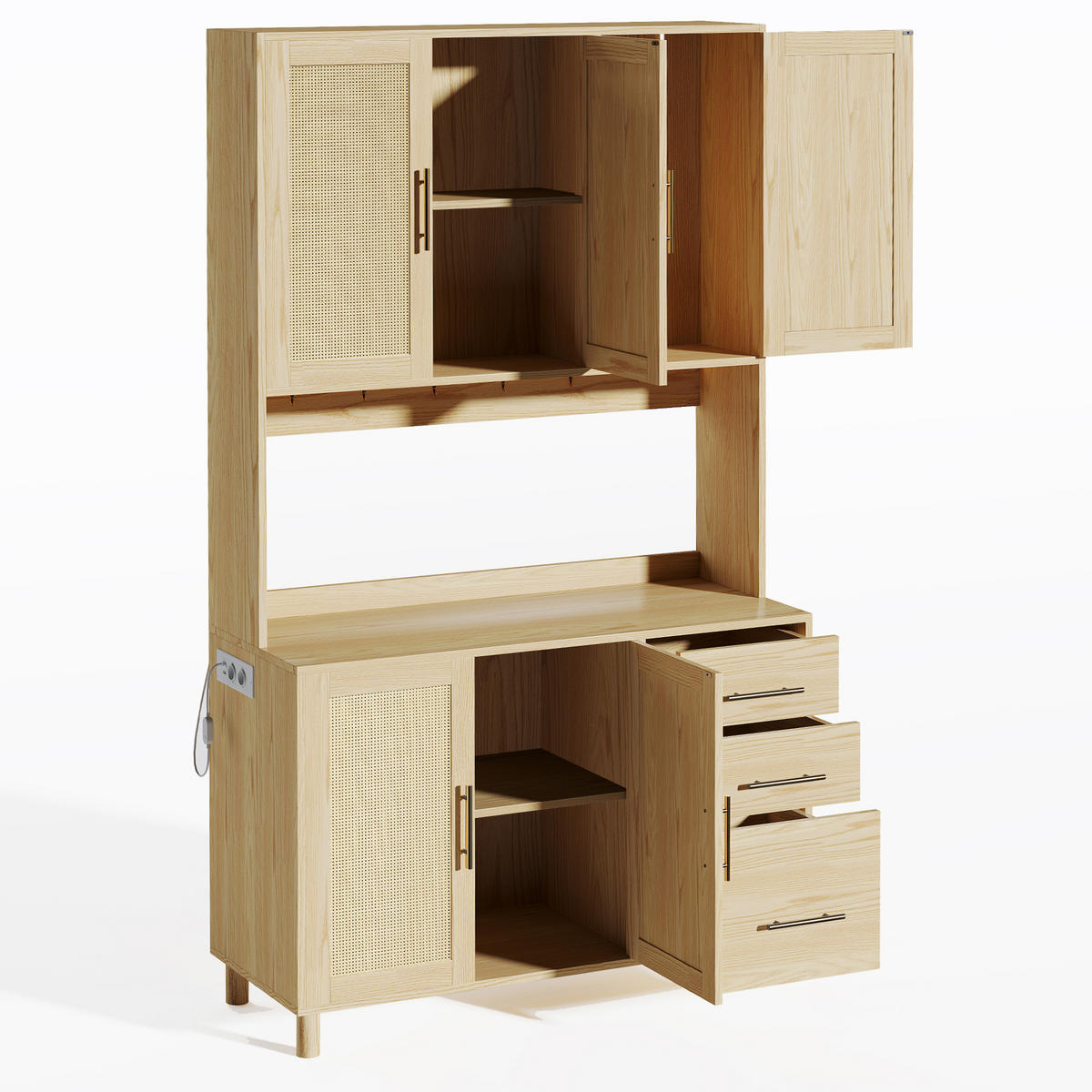 KUHINJSKI kredenc, 183 cm, MDF prirodna boja, s LED rasvjetom i utičnicama - prirodne boje, drvni materijal (100/183/40cm) - BEAOK