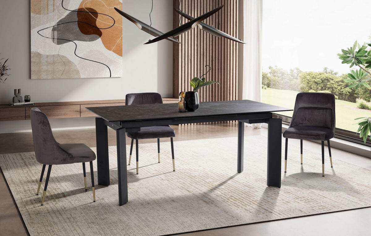 ESSTISCH Ausziehbar Keramik Glas Marmoroptik 180-240 MALTA, Schwarz 180x95x77 cm - Schwarz, Glas/Metall (95/180/77cm) - KADIMA DESIGN