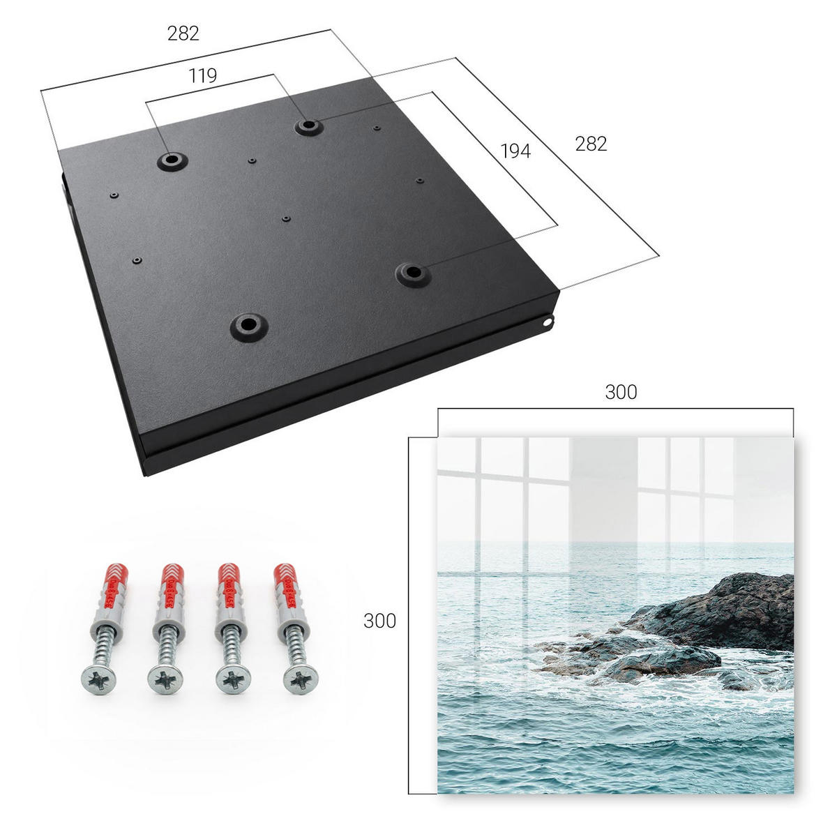 SCHLÜSSELBOX Schwarz 30x30 cm- Türöffnung nach rechts - Meereswellen - Türkis, Metall (30/30/5cm) - TULUP