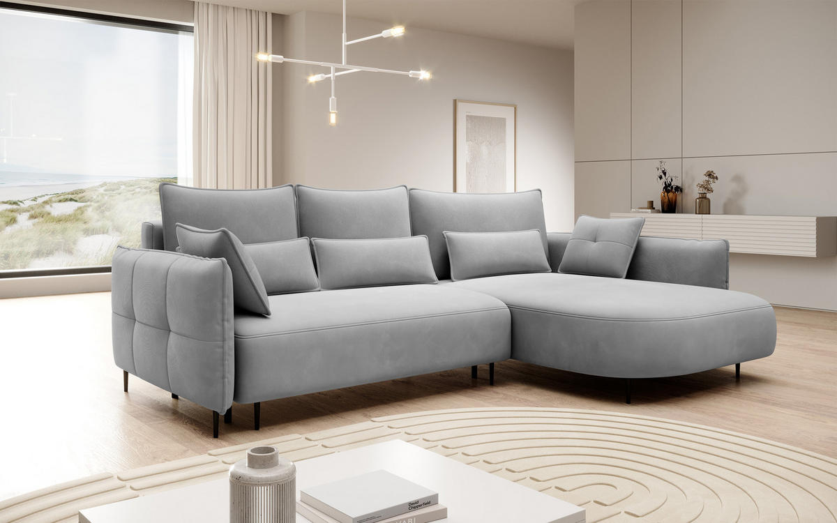 ECKSOFA Oblivio Grau Velours - Schwarz/Grau, Textil/Metall (285/200cm) - Selsey