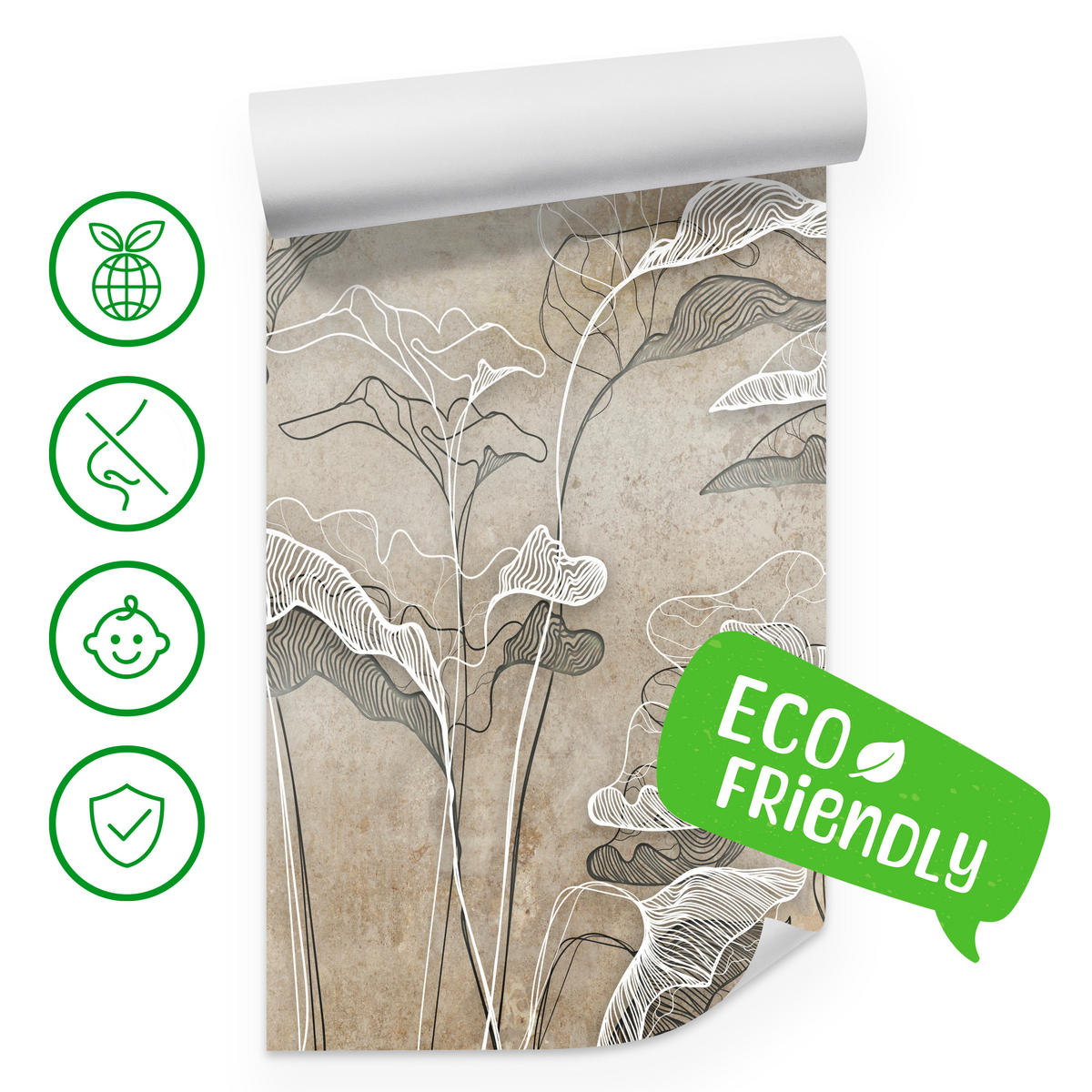 FOTOTAPETE Abstrakte Blätter Beton Optik 350x256 - Beige/Braun, Papier (350/256cm) - Muralo