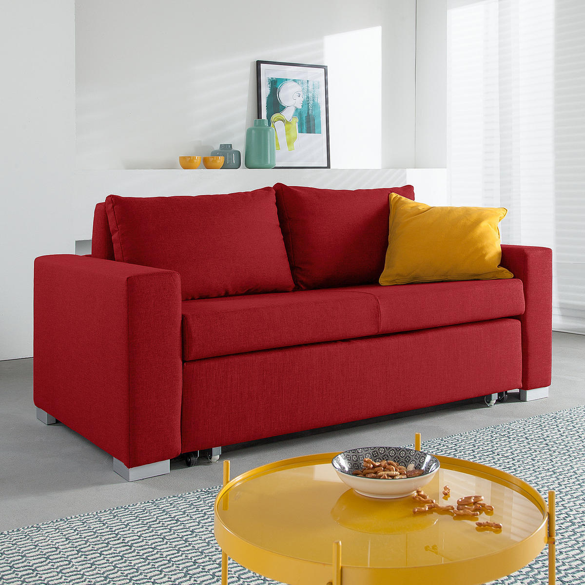 SCHLAFSOFA - Silberfarben/Rot, Textil (173/90/90cm) - home24