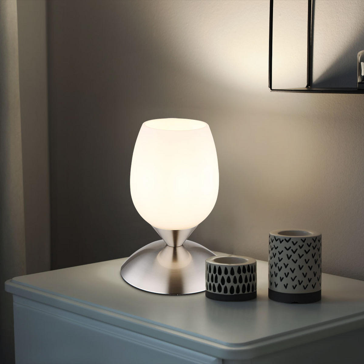 TISCHLEUCHTE Metall Silber mit Glas Opal - Silberfarben, Glas (12.5/12.5/18cm) - Globo Lighting