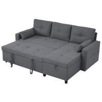 ECK-SCHLAFSOFA, Leinen mit Stauraum & Getränkehalter, 211/136/87 cm, Grau - Grau, Textil (136/87/211cm) - Redom