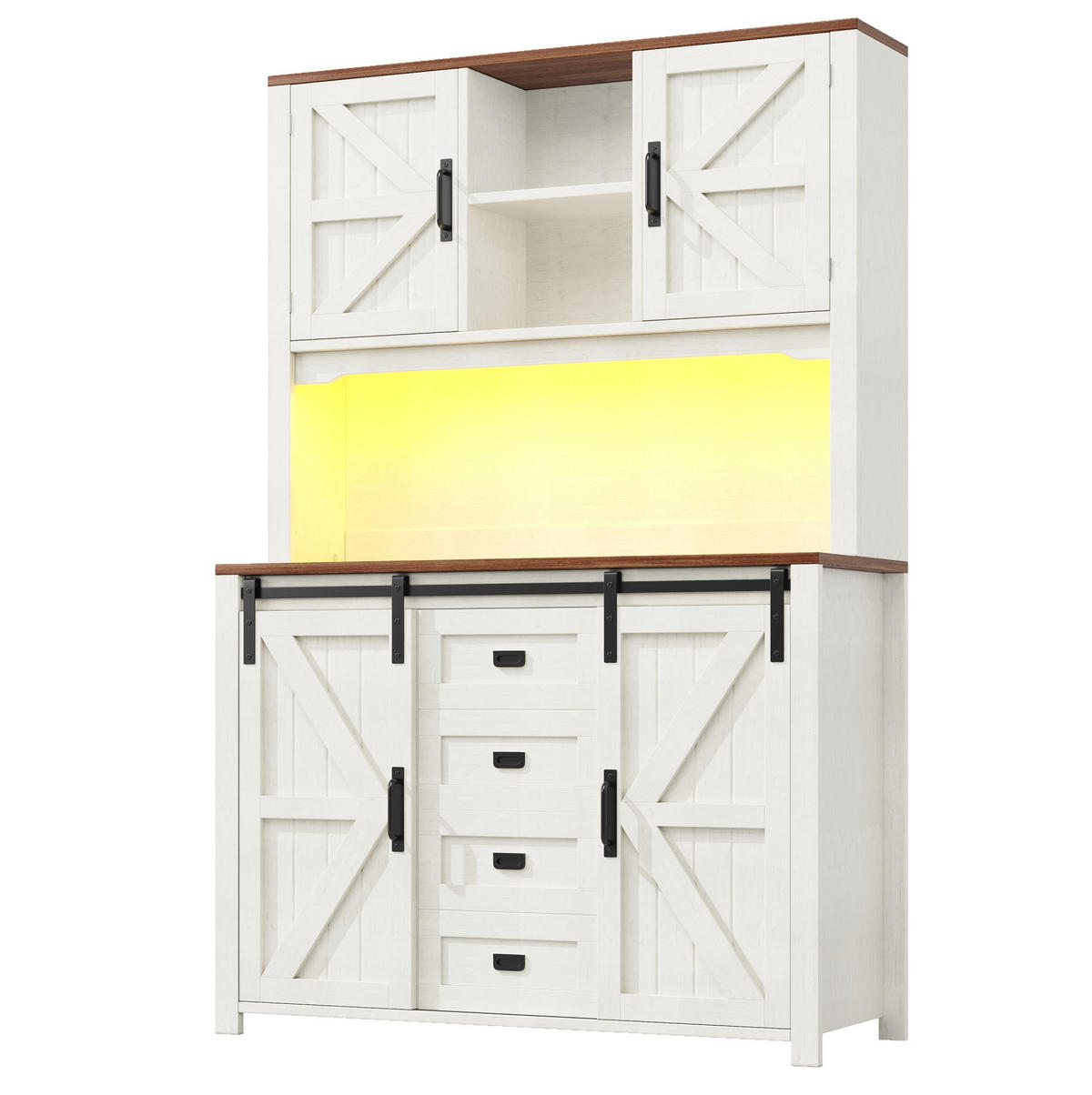 KUHINJSKI ormarić 115/40/174,7 cm s LED osvjetljenjem, kliznim vratima i ladicama, Bijela - bijela, drvni materijal (40/174.7/115cm) - Redom