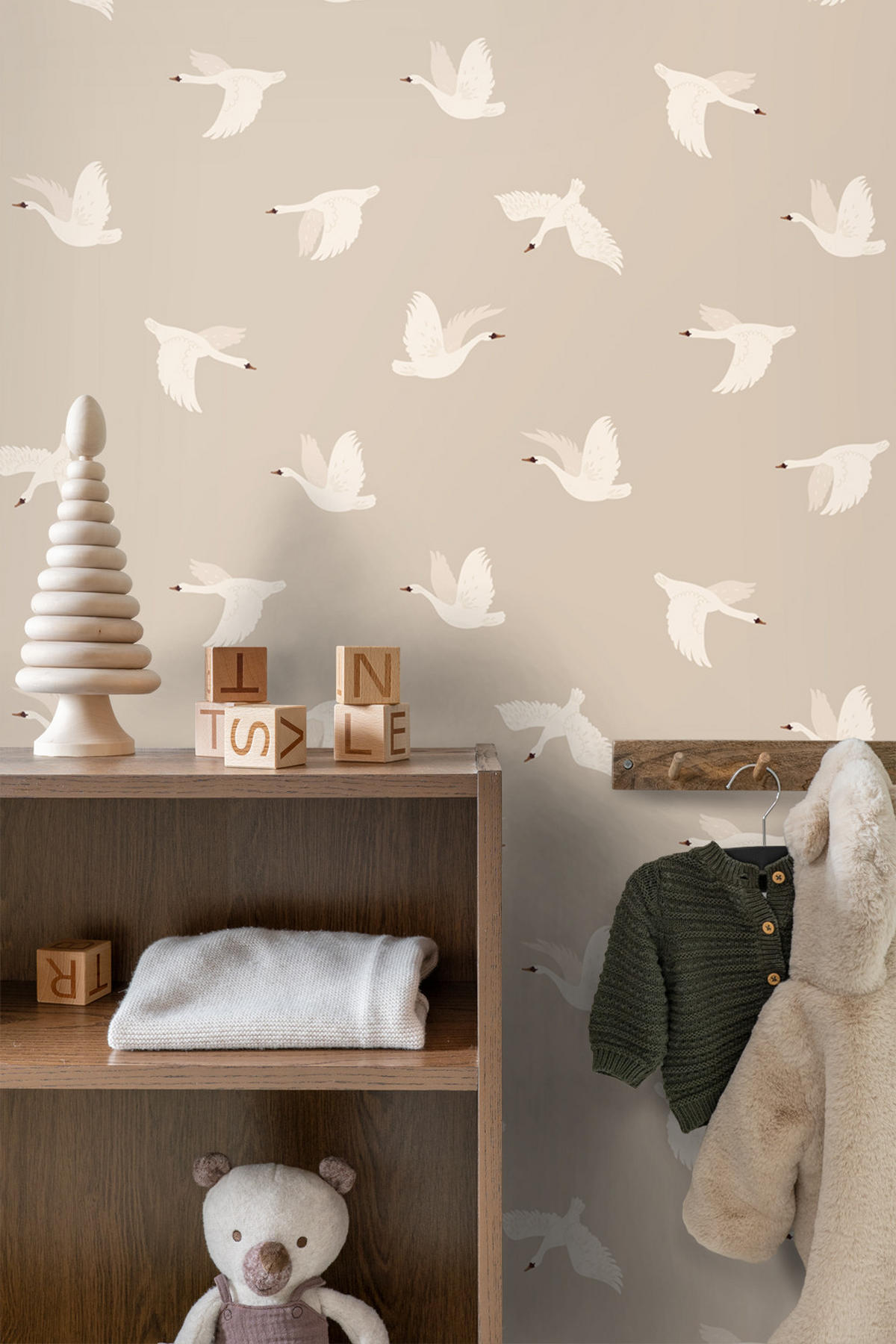 TAPETE Schwäne 50 x 900 cm - Beige, Papier (50/0.1cm) - ESTAhome