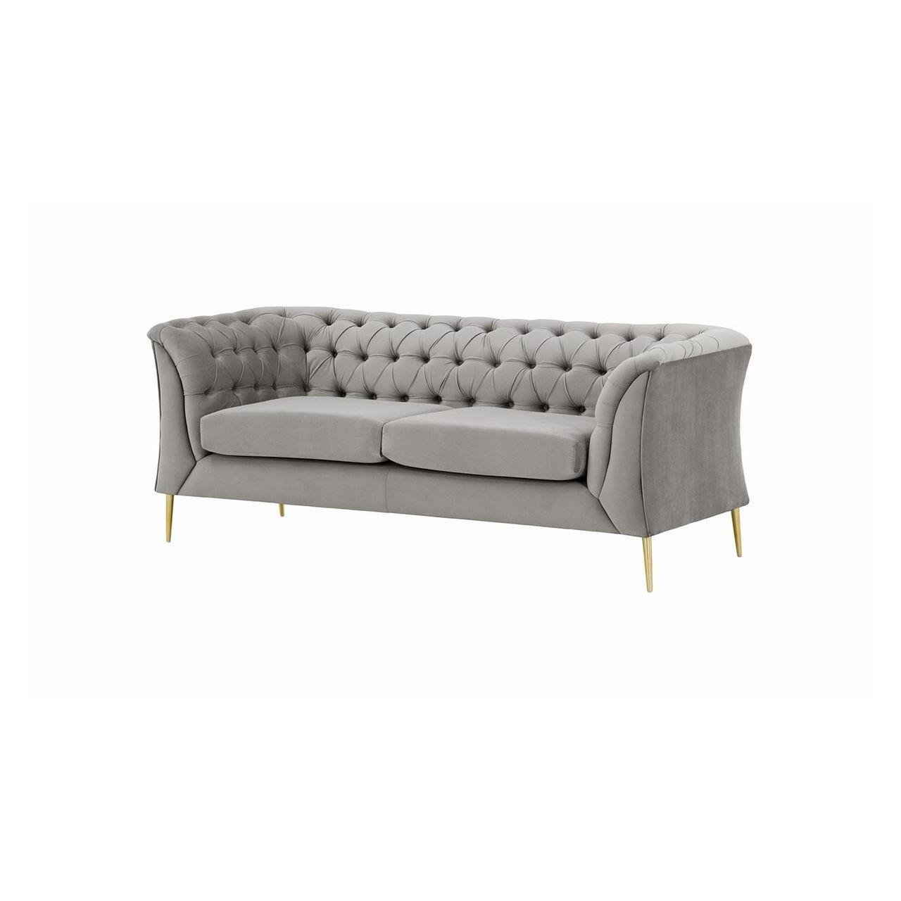 ZWEISITZER-SOFA Chesterfield Modern-Velluto 15 - Hellgrau, Holz/Textil (183/74/80cm)