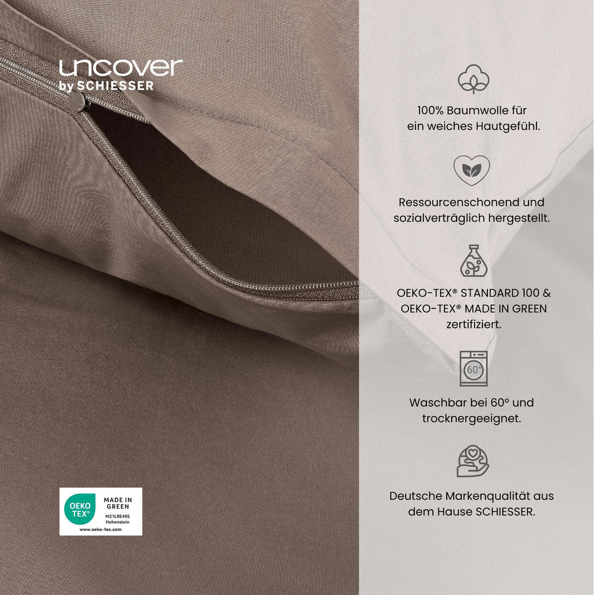 BETTWÄSCHESET Soho - Renforcé - 2-teilig - 135 x 200 cm - Taupe - Taupe, Textil (135/200cm) - Uncover by Schiesser