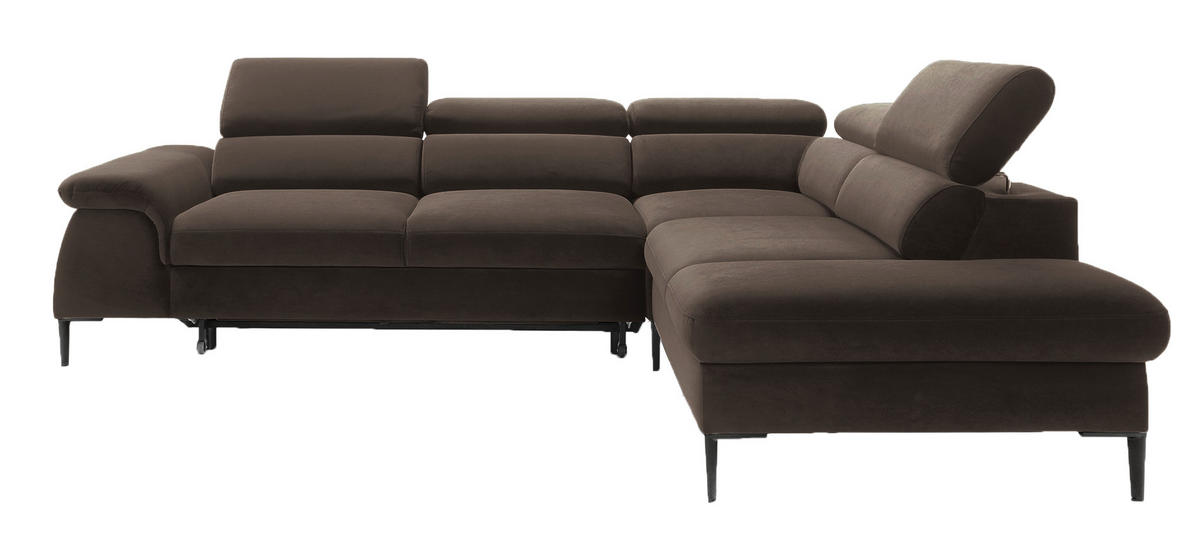 SCHLAFSOFA 280 cm Amaro L mit verstellbaren Kopfstützen, Rechts, Braun - Braun, Holz (214/280cm) - Emporius