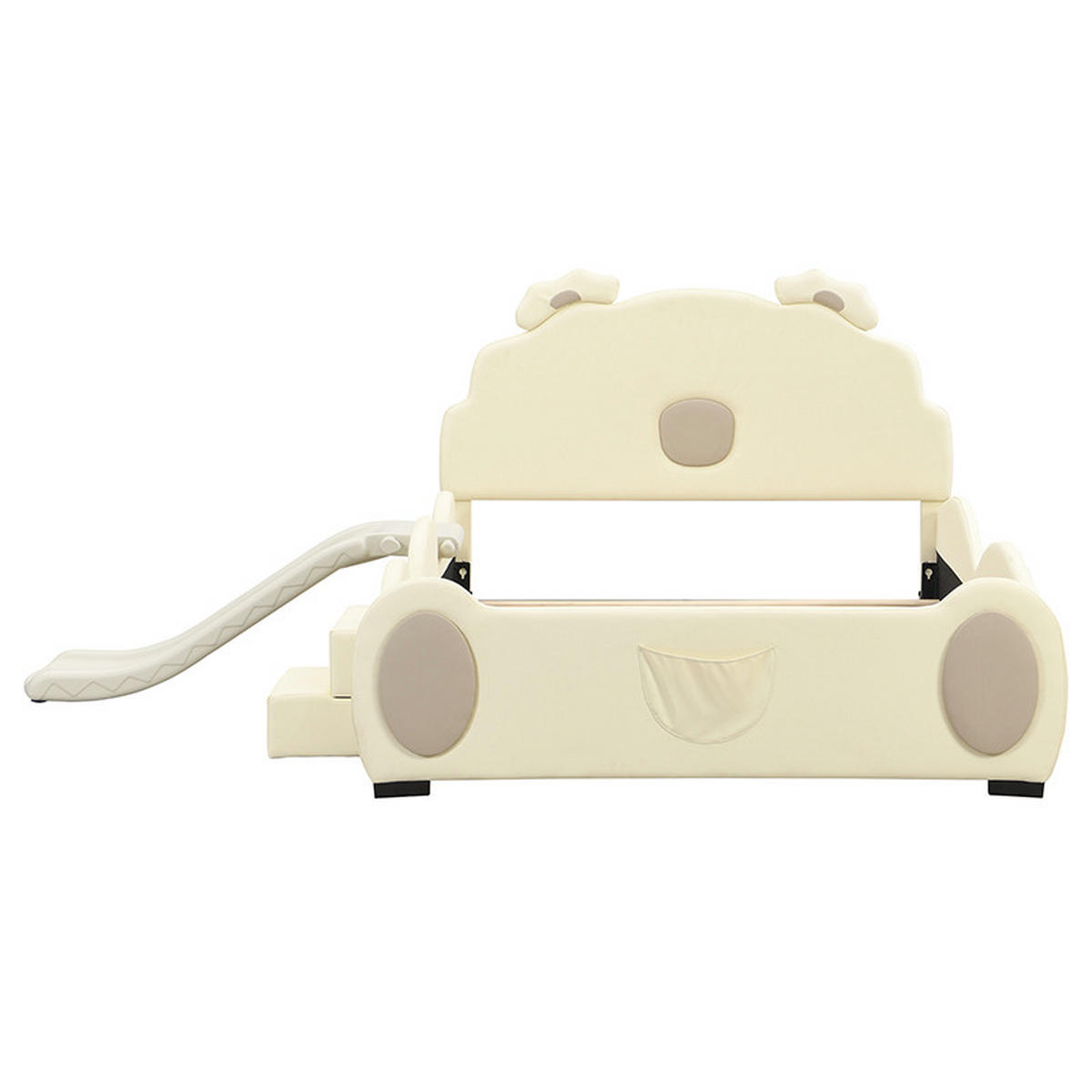 KINDERBETT 140x200cm Beige Cartoon Bärenbett mit Rutsche und Leiter - Beige, Holz (140/200cm) - FLIEKS