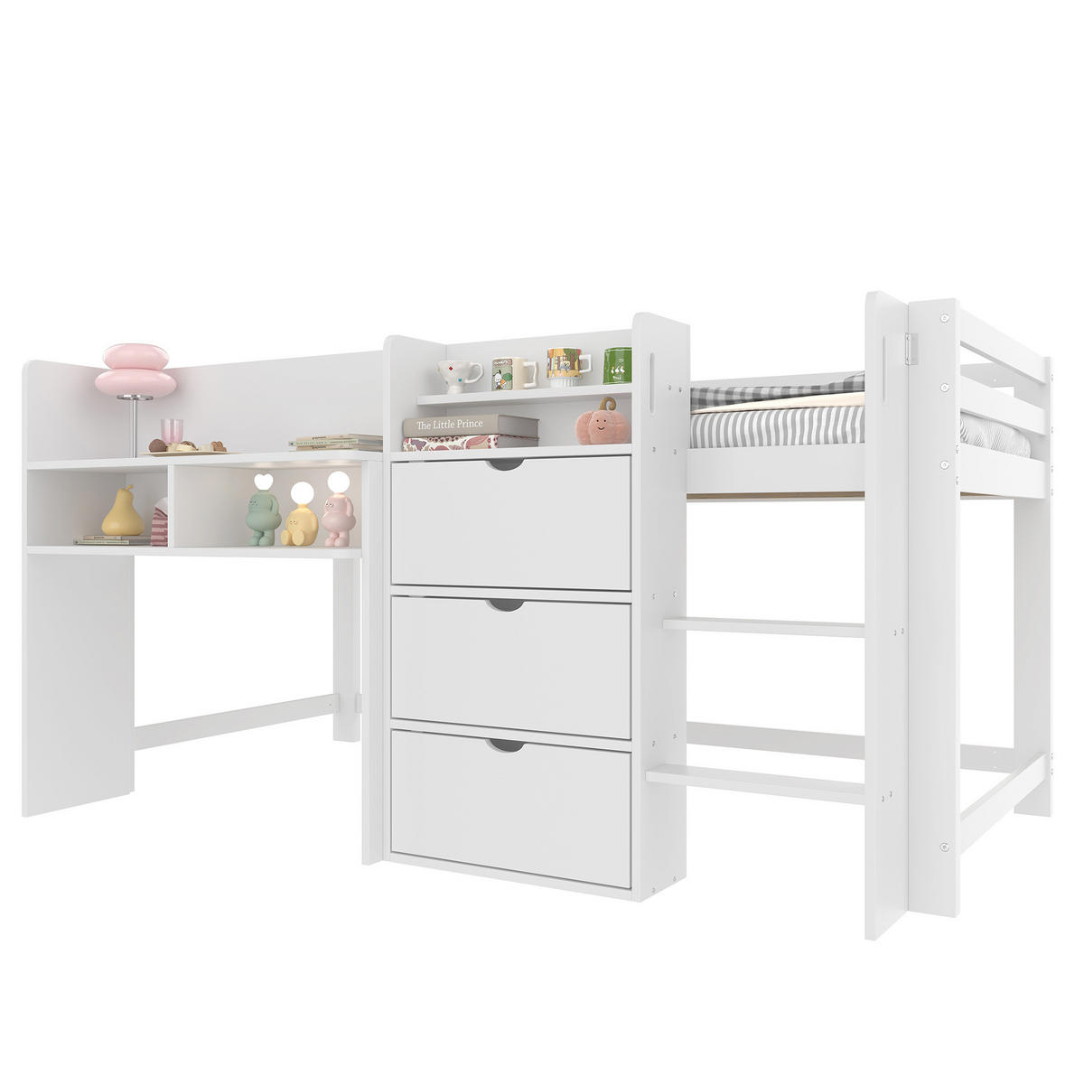 VISOKI krevet 90/200 cm s velikim spremištem, sigurnosnom ogradom i stabilnim ljestvama, Bijela - bijela, drvo (90/200cm) - Redom