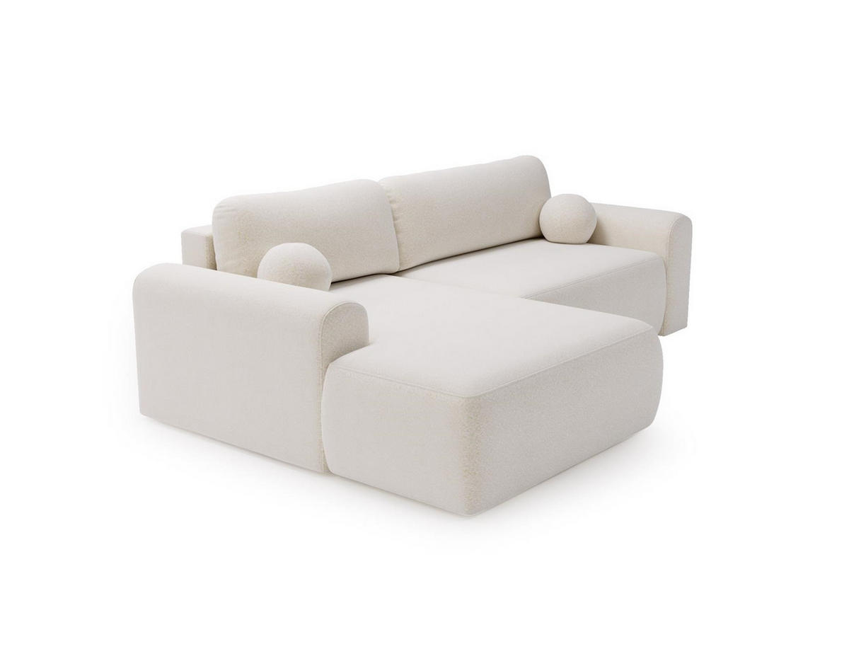 ECKSOFA Aurora Weiß, mit Schlaffunktion in Lambi Stoff, linke seite - Weiß, Holzwerkstoff/Textil (257/177cm) - Bettso