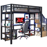 HOCHBETT mit Schreibtisch 90/200 cm in Schwarz – mit Stauraumleiter, Regalen und LED - Schwarz, Metall (90/200cm) - BEAOK