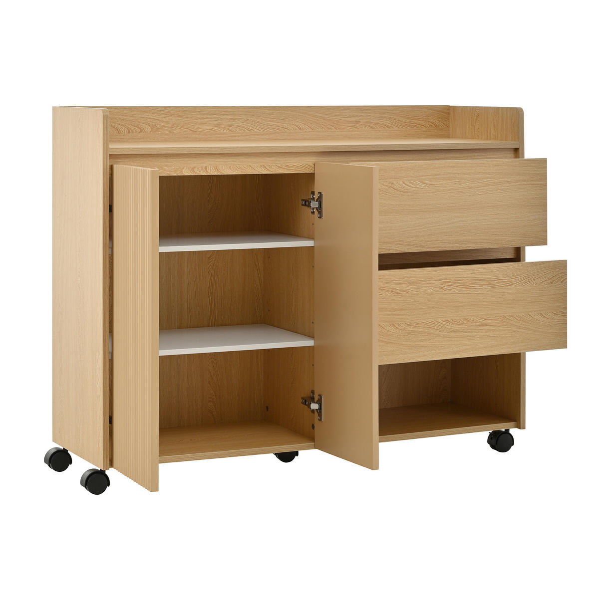 SCHUHSCHRANK 110/35/86 cm in Natur mit Rollen, Schubladen und offenen Fächern - Naturfarben, Holzwerkstoff (110/86/35cm) - Flora Grace