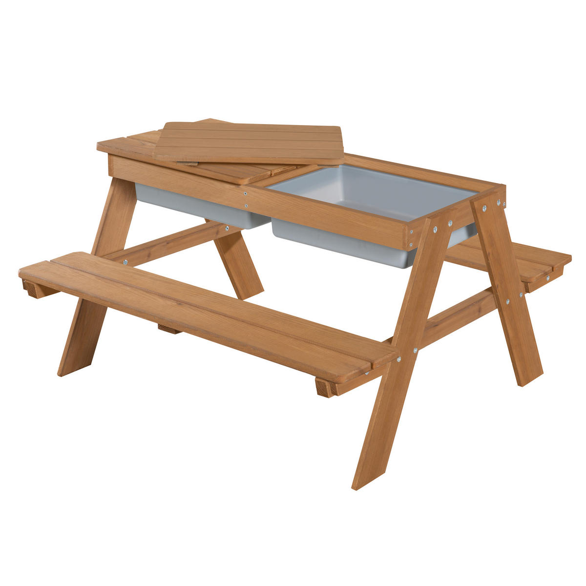 KINDERSITZGARNITUR OUTDOOR + mit Spielwannen und Bankkissen - Teakfarben, Holz - Roba