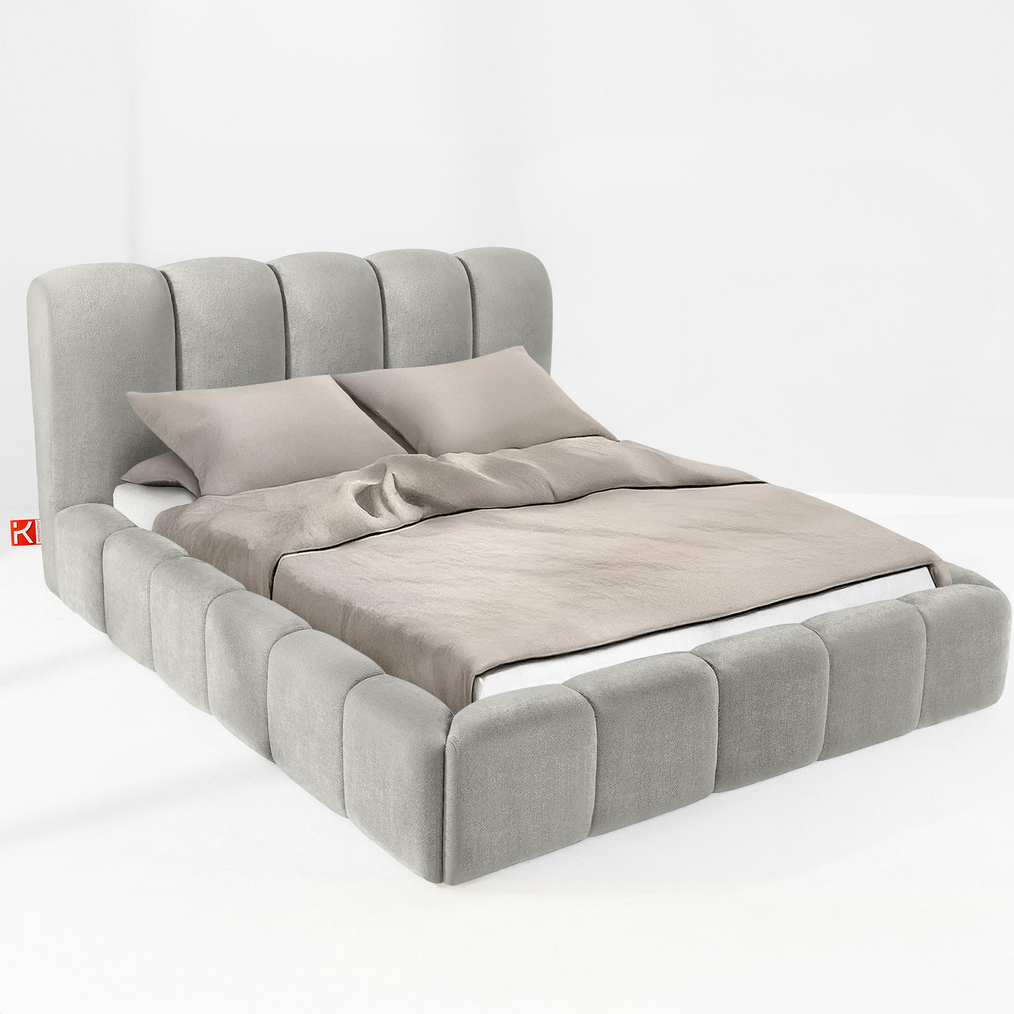 POLSTERBETT MERIDE Chenille, Hellgrau - Hellgrau/Schwarz, Holz/Textil (160/200cm) - KONSIMO®