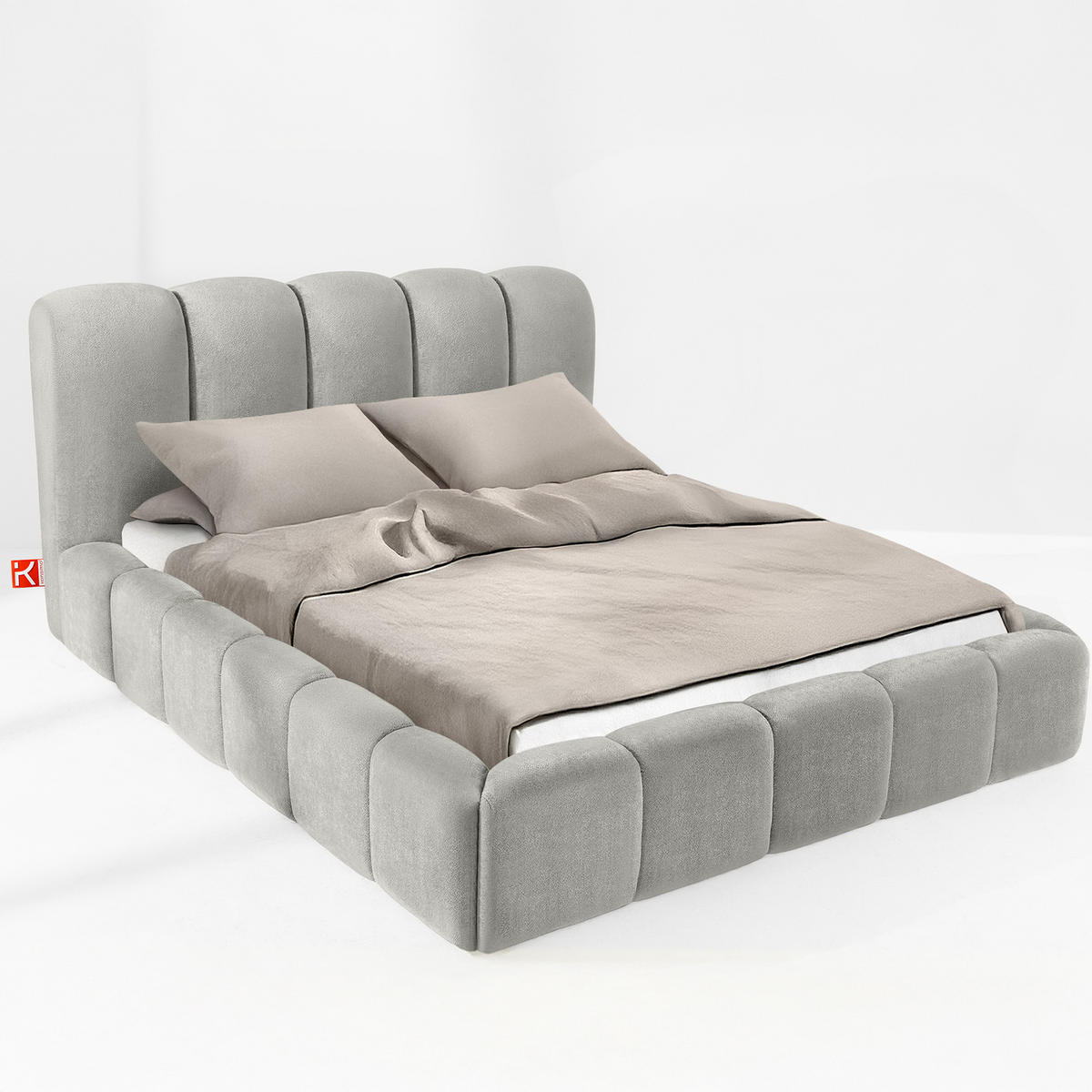 POLSTERBETT MERIDE Chenille, Hellgrau - Hellgrau/Schwarz, Holz/Textil (160/200cm) - KONSIMO®