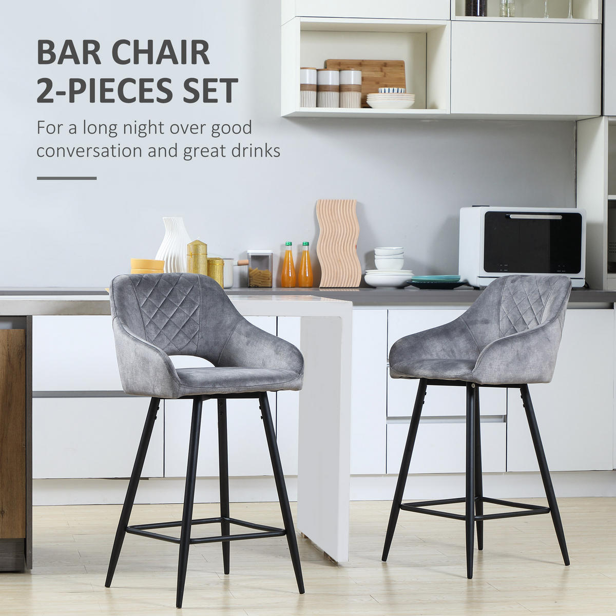 BARHOCKER 2er-Set Barstühle Bistrohocker mit Fußstütze Küchenstuhl Grau - Grau, Kunststoff (56/98/50cm) - HOMCOM