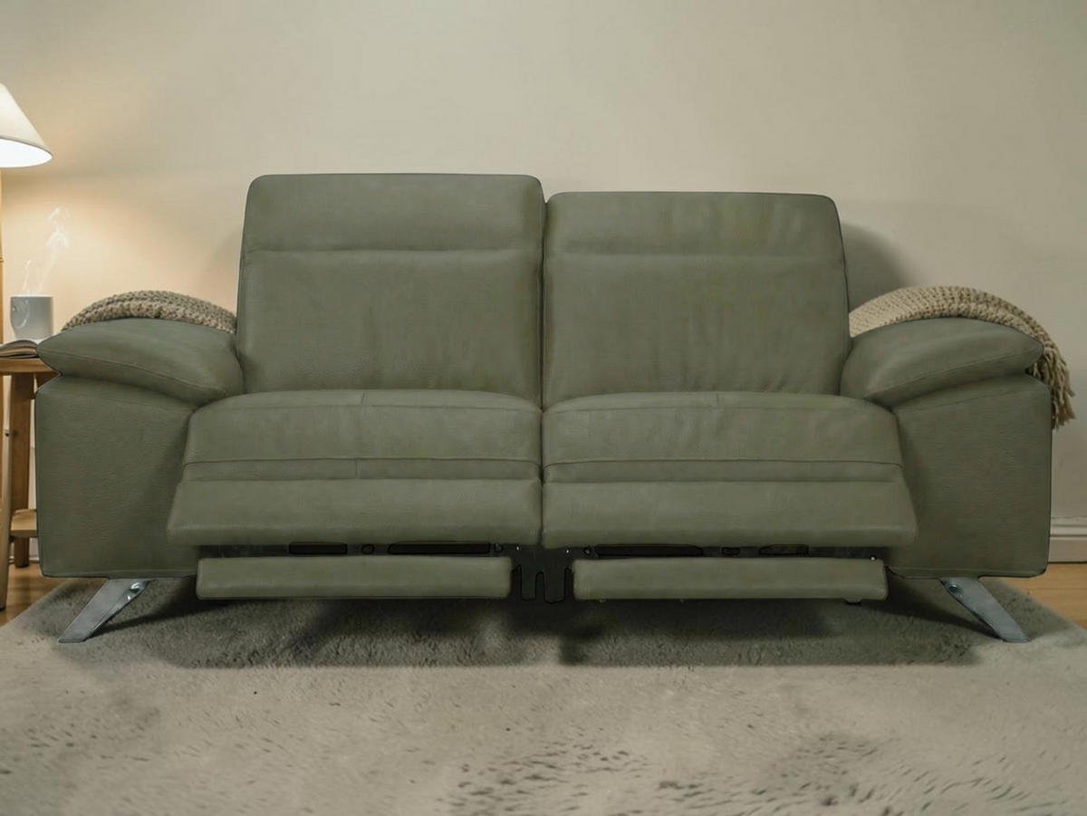 3-SITZER Sofa Genius Echtleder mit 2 x Relaxfunktion Olivgrün - Olivgrün, Leder/Metall (220/80/104cm)