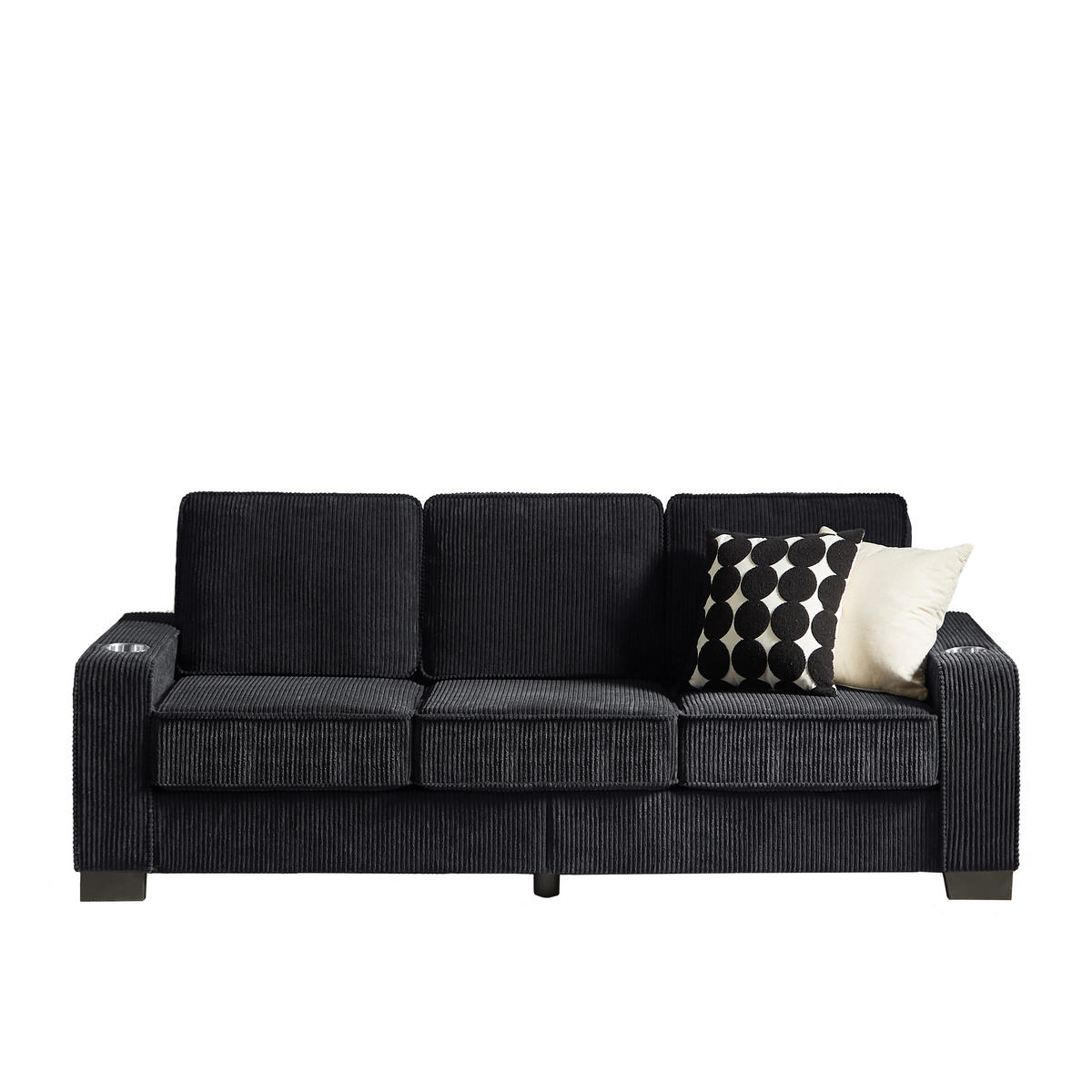 3-SITZER-SOFA DE-35029 mit Getränkehaltern Schwarz - Schwarz, Textil (72/86/206cm) - ComfortXL