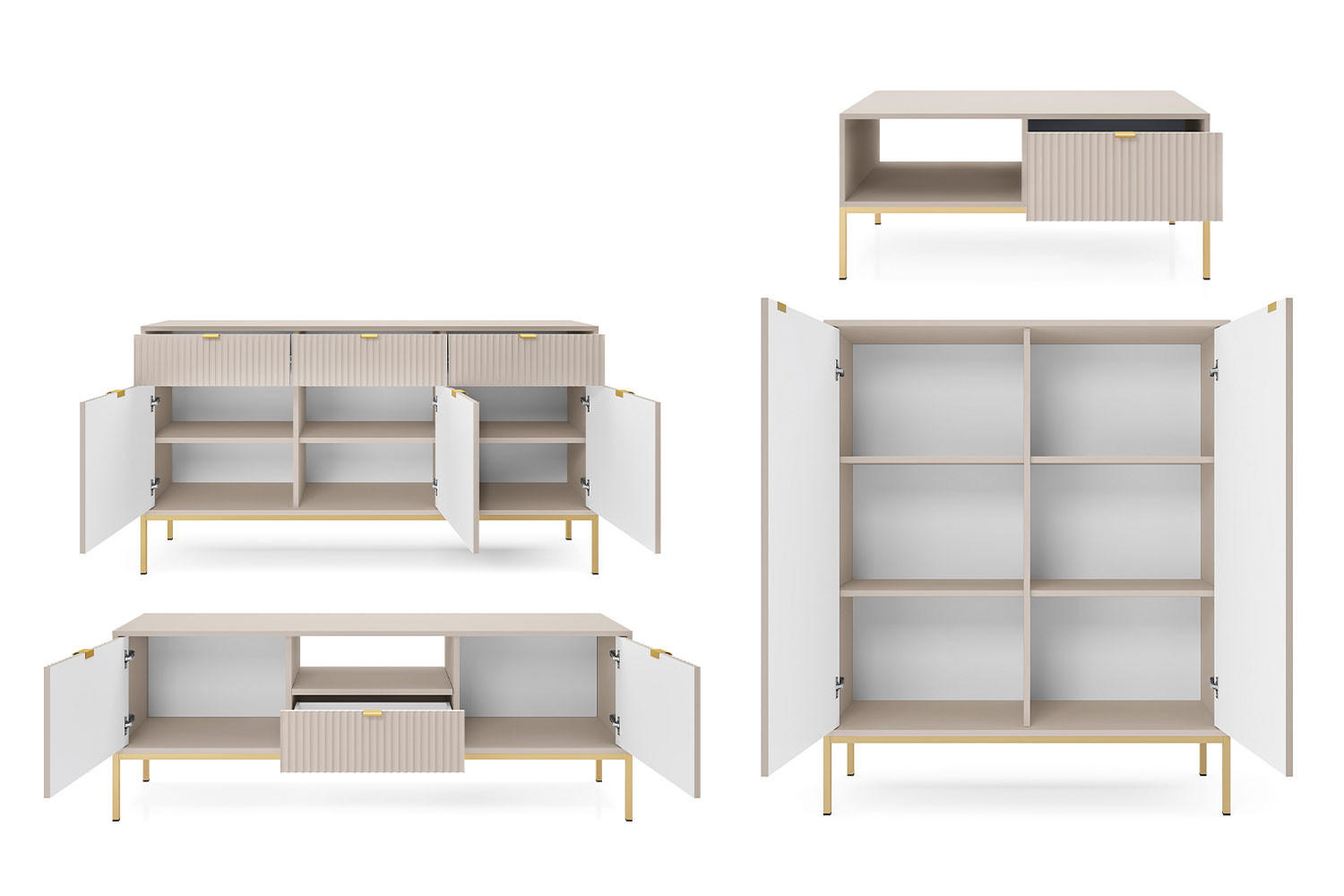 WOHNZIMMER-SET Nova Kaschmir / Gold 4-teilig - Kaschmir/Goldfarben, Holz/Holzwerkstoff (412/125/68cm) - Feldmann-Wohnen