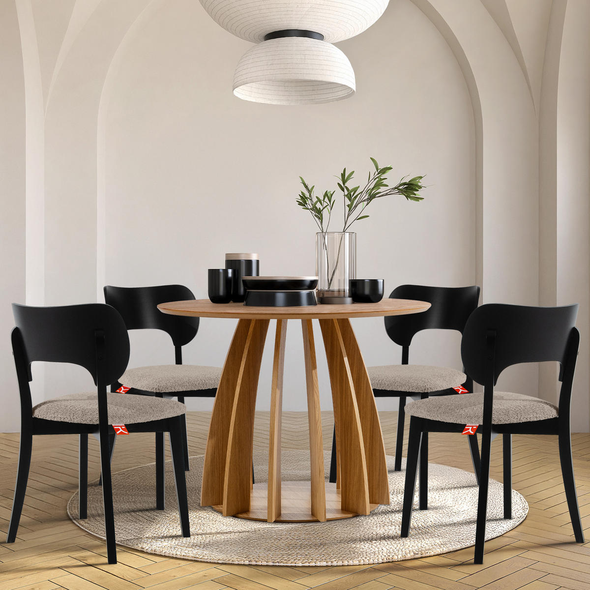 HOLZSTUHL LYCO Esstischstühl 2-er Set, Bouclé - Beige/Schwarz, Holz/Textil (47/80.5/45cm) - KONSIMO®