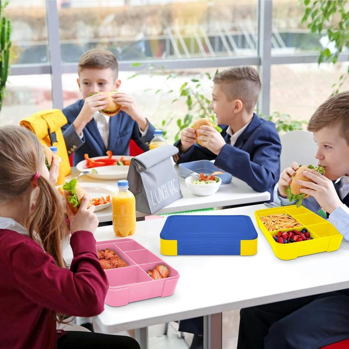 BROTDOSE Kinder mit 5 Fächern, 1300ml, auslaufsicher, blau-gelb - Multicolor, Kunststoff (17/4.8/23cm)
