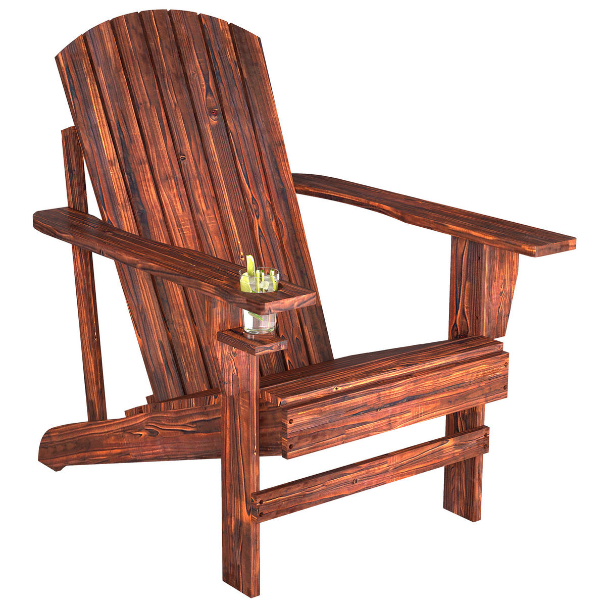 ADIRONDACK-GARTENSTUHL DE-08337 mit Becherhalter, verkohltes Massivholz Natur - Naturfarben, Holz (95/93/72cm) - ComfortXL