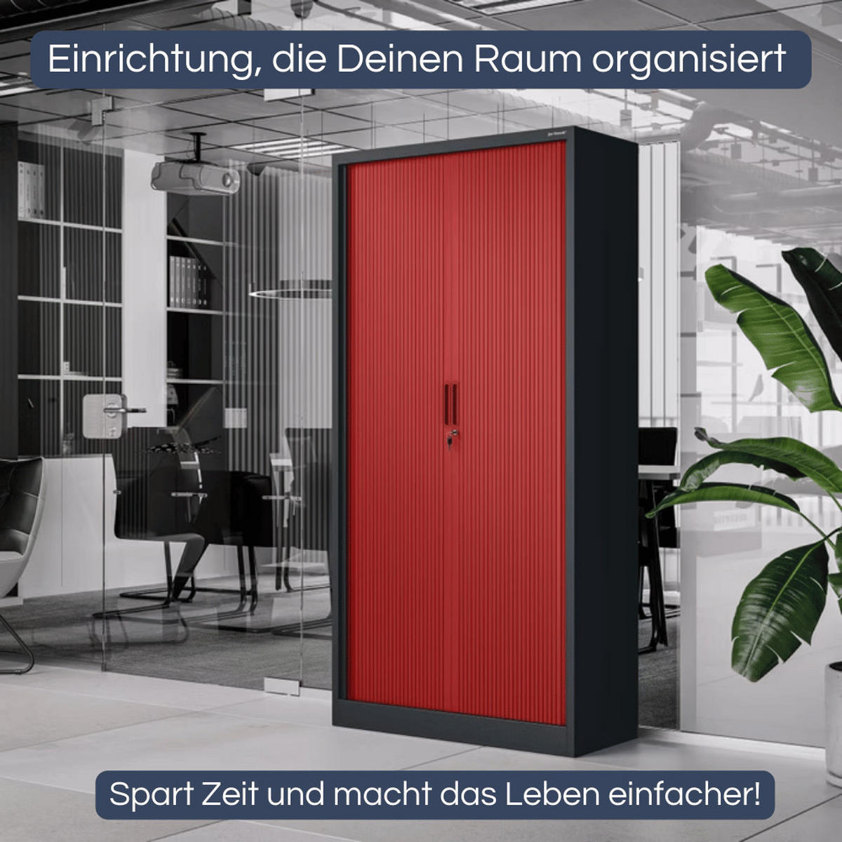 AKTENSCHRANK abschließbar KETI mit Rolladentüren 185x90x45cm Anthrazit-Rot - Anthrazit, Metall (90/185/45cm) - DELUKE
